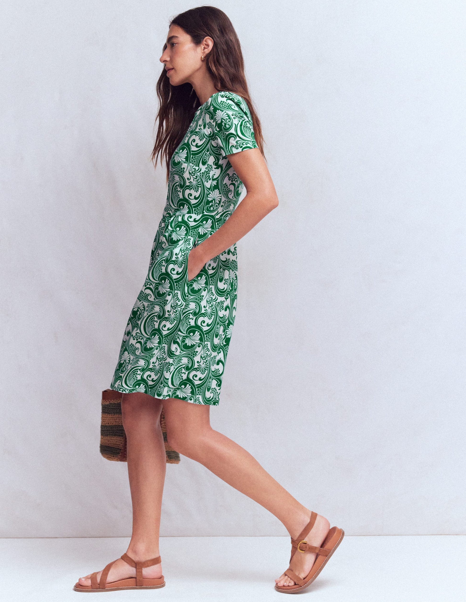 Naomi Short Sleeve Dress-Jewel Green, Foliage Whirl-5