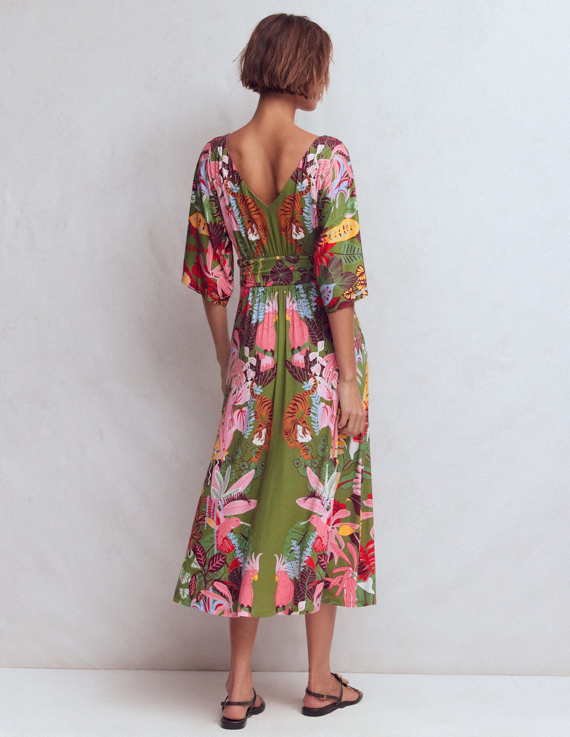 Imelda Kimono Jersey Dress-Olive, Tropical Safari-3