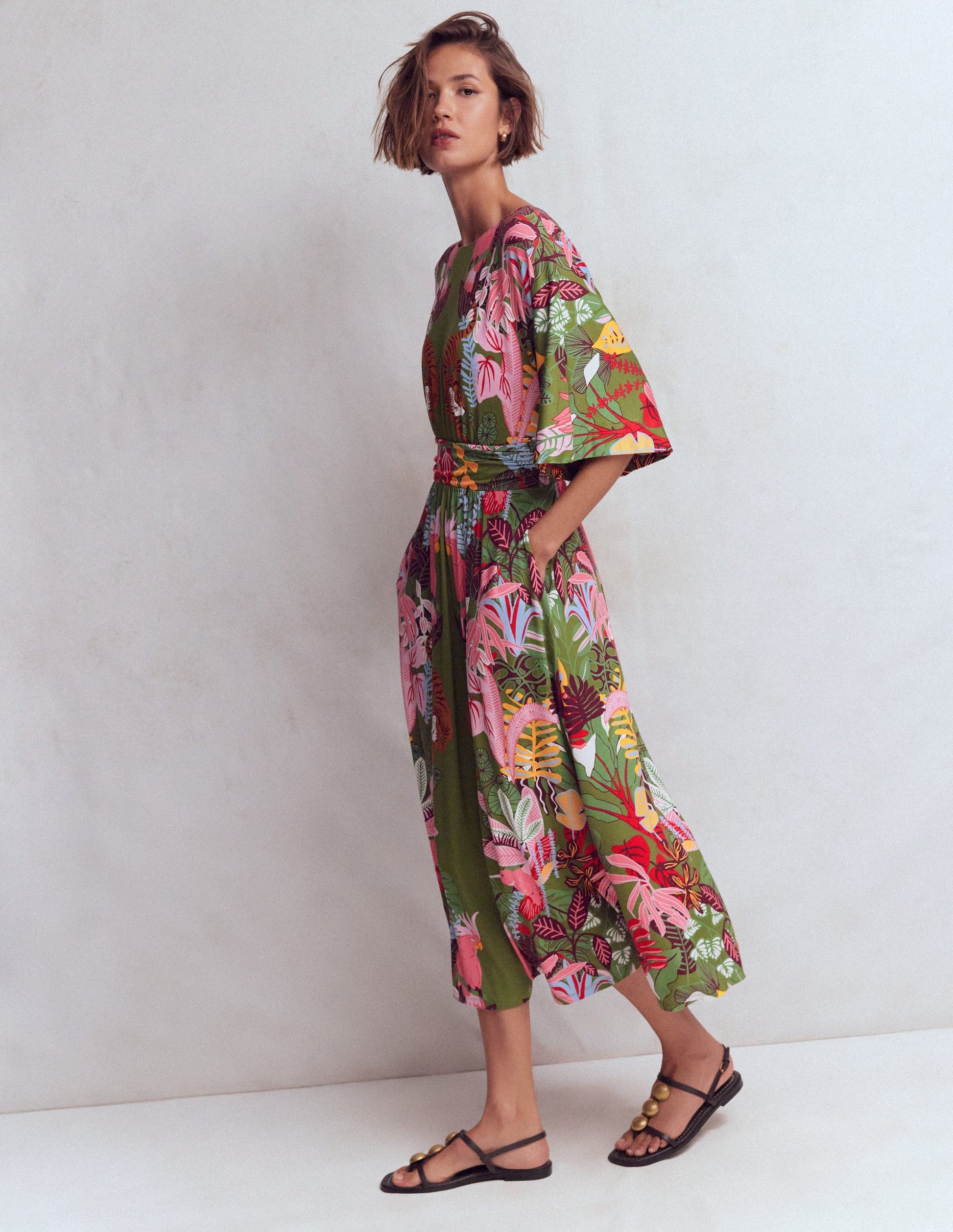Imelda Kimono Jersey Dress-Olive, Tropical Safari-4