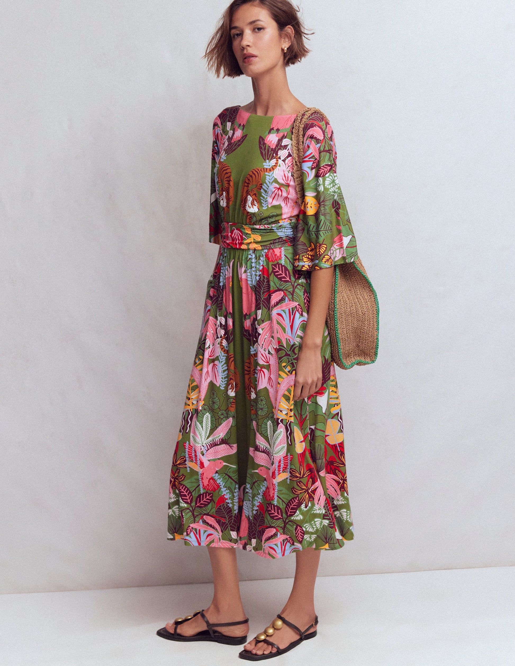 Imelda Kimono Jersey Dress-Olive, Tropical Safari-5