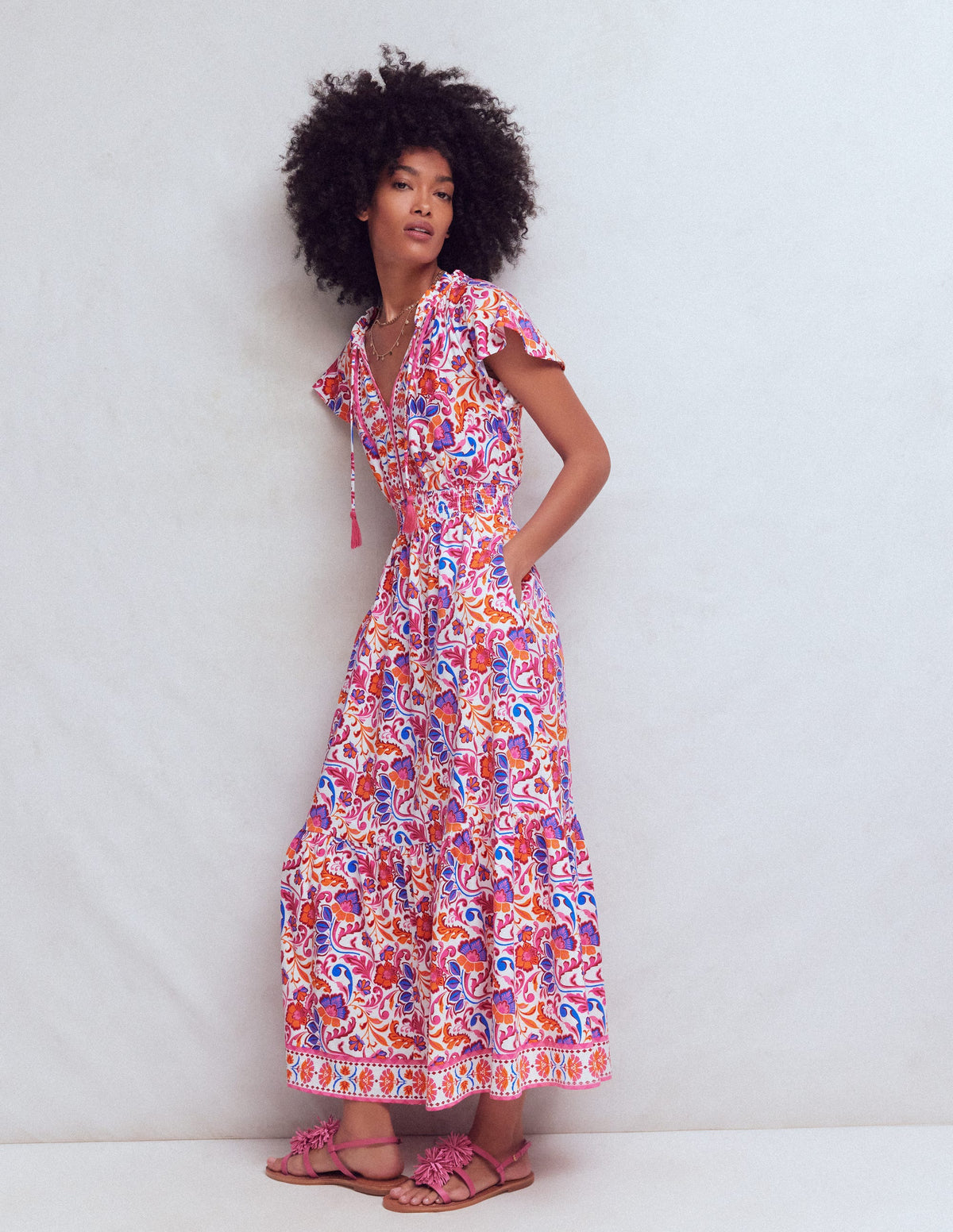Tala Tiered Jersey Maxi Dress-Pink, Flourishing Meadow - Image 1