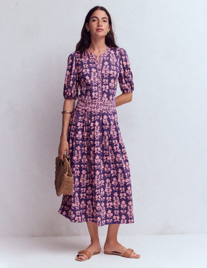 Amber Pleat Jersey Midi Dress-Calla Lilly, Blossom Grove