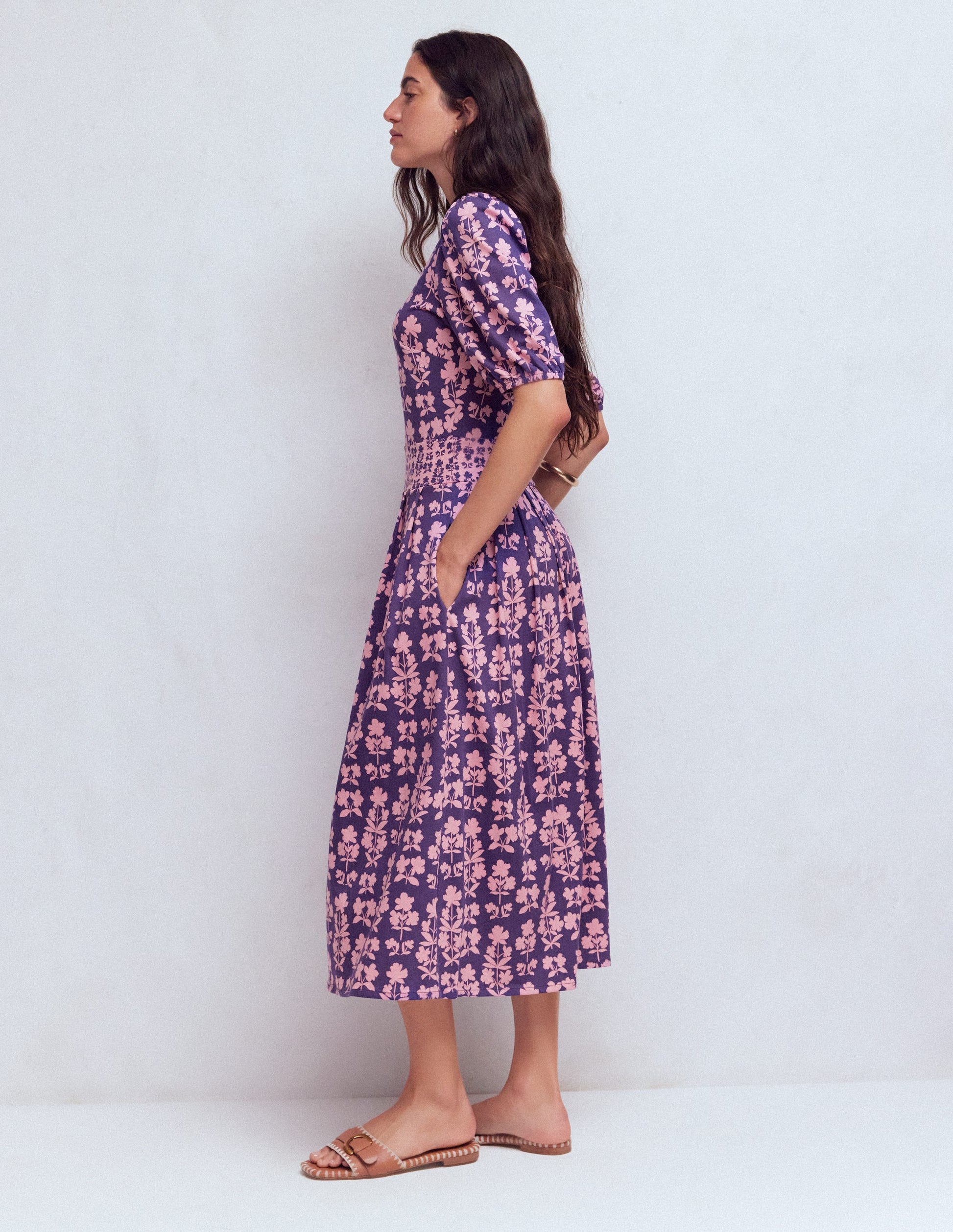 Amber Pleat Jersey Midi Dress-Calla Lilly, Blossom Grove-3