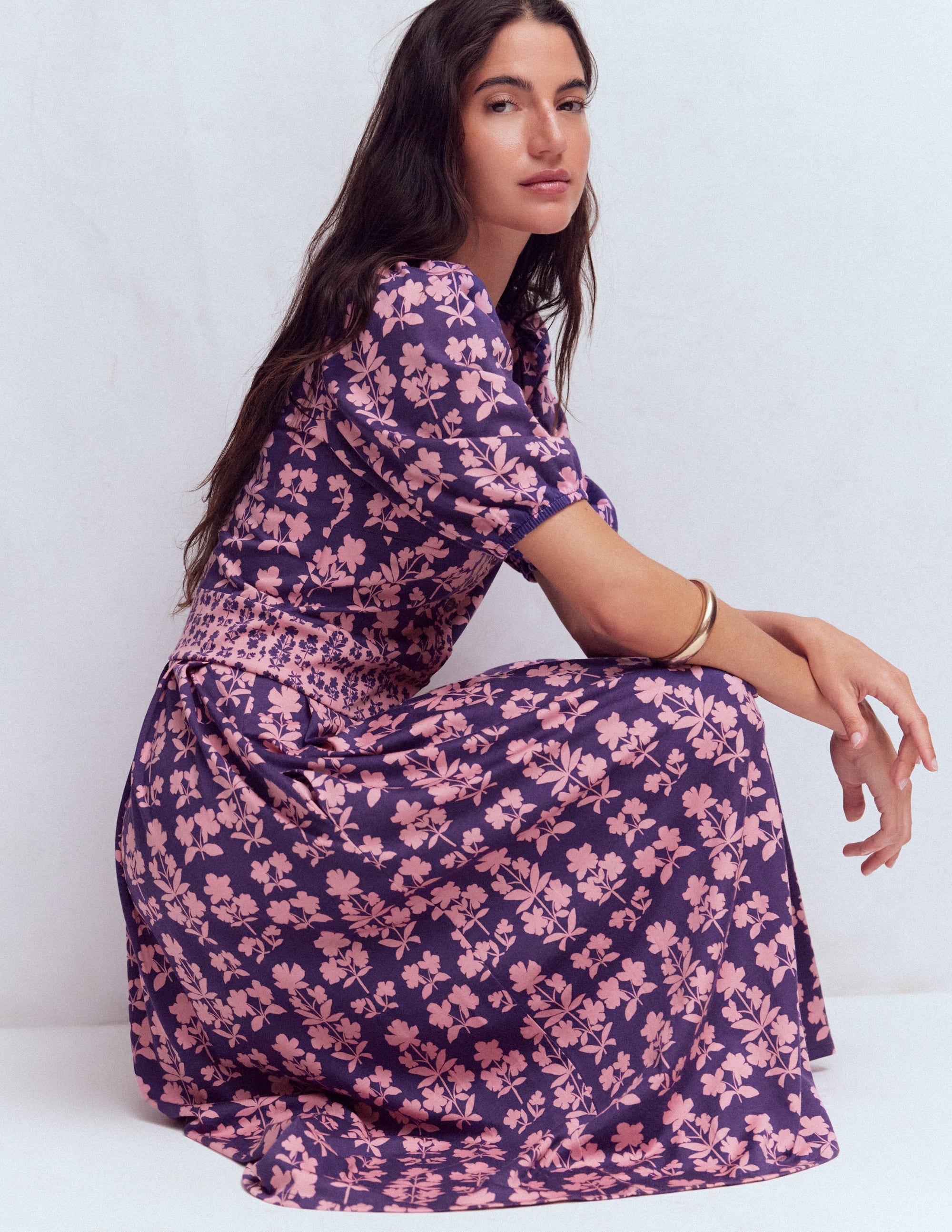 Amber Pleat Jersey Midi Dress-Calla Lilly, Blossom Grove - Image 5
