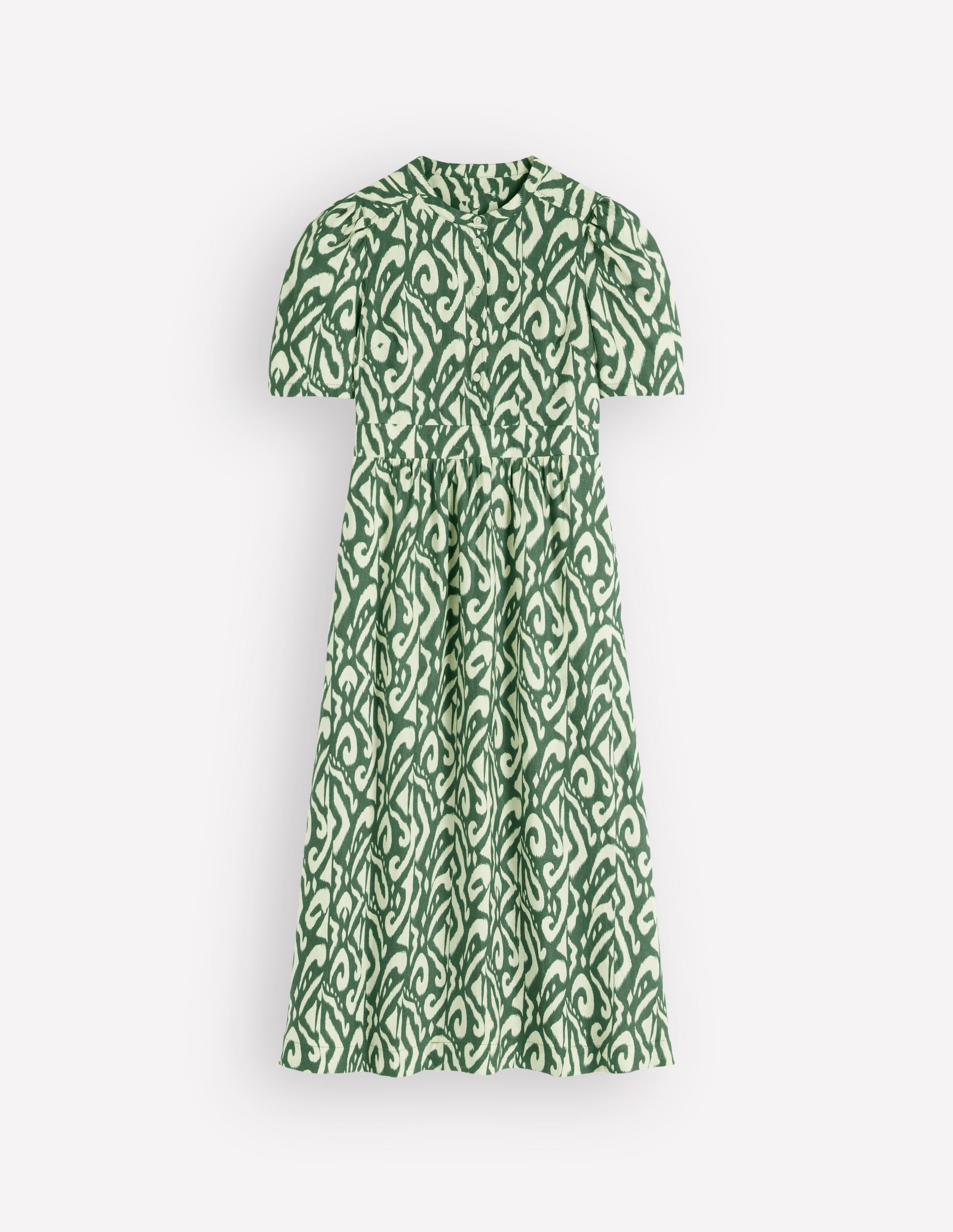 Ivy Button Linen Midi Dress-Hunter Green Ikat - Image 5