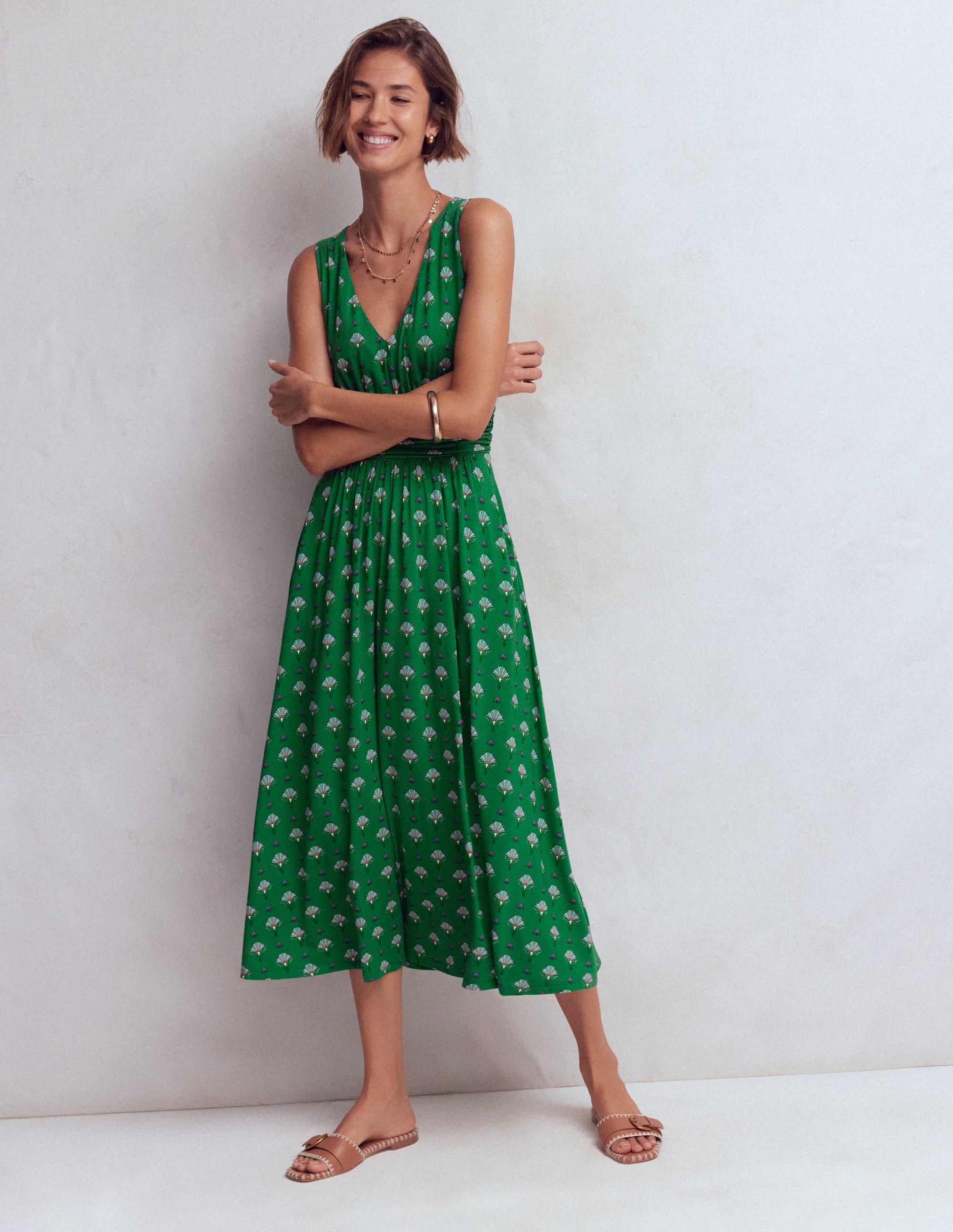 Elodie Jersey Maxi Dress-Green, Ornamental Floweret - Image 1
