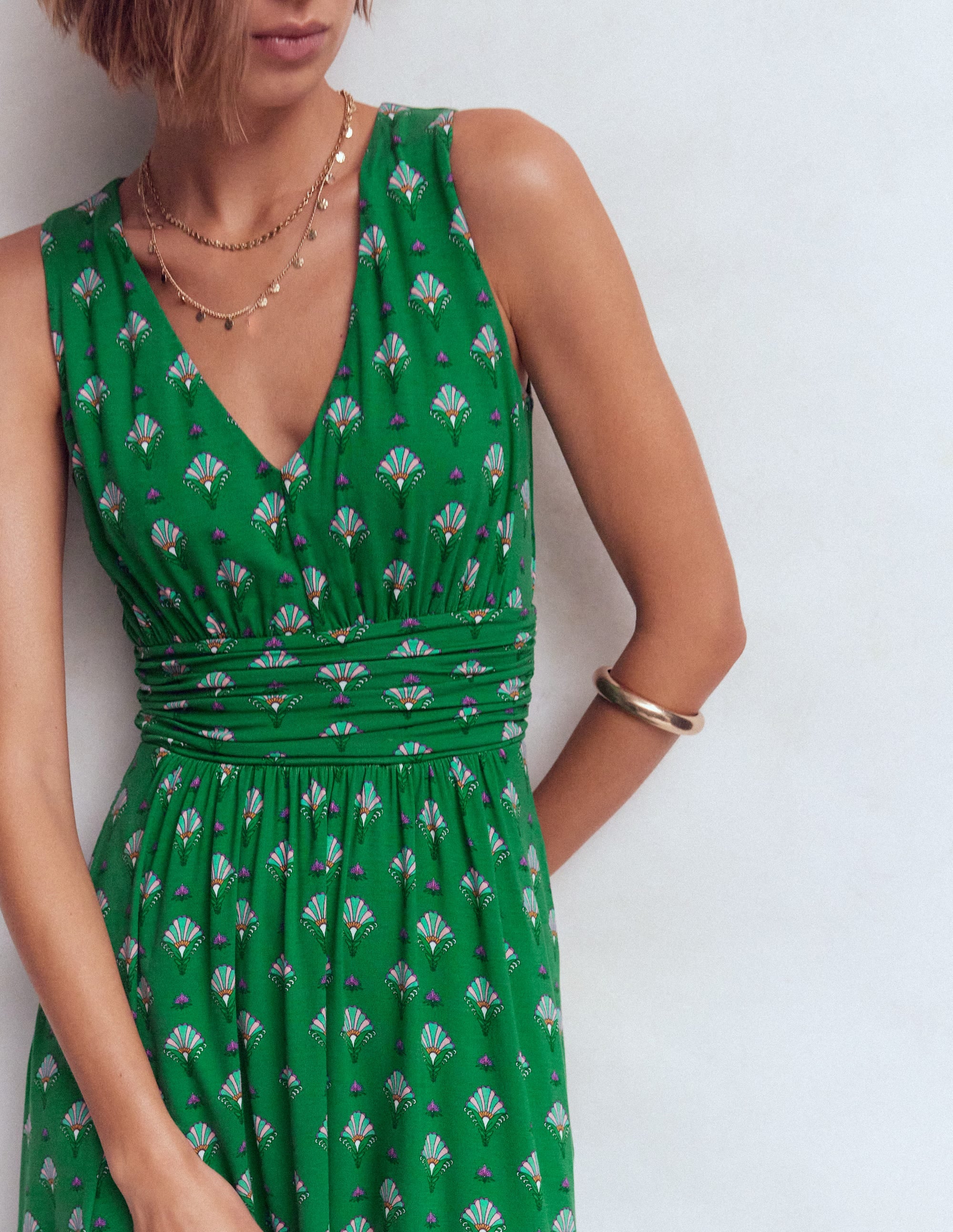 Elodie Jersey Maxi Dress-Green, Ornamental Floweret - Image 2
