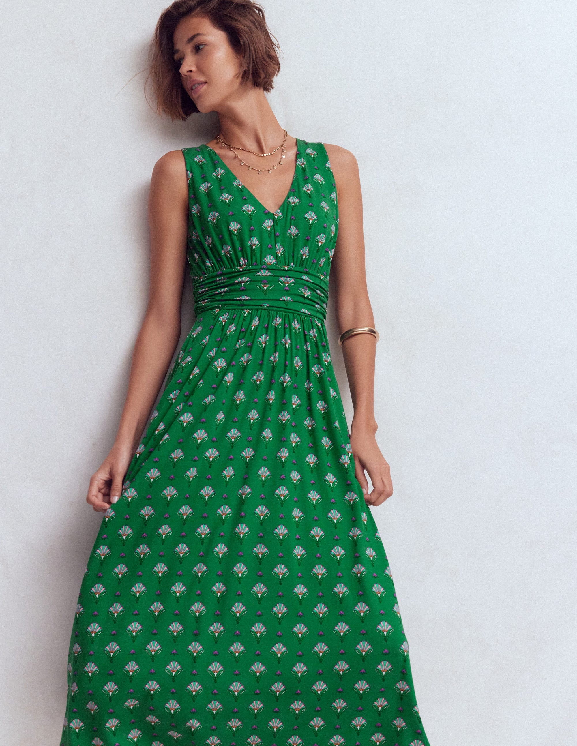 Elodie Jersey Maxi Dress-Green, Ornamental Floweret - Image 5
