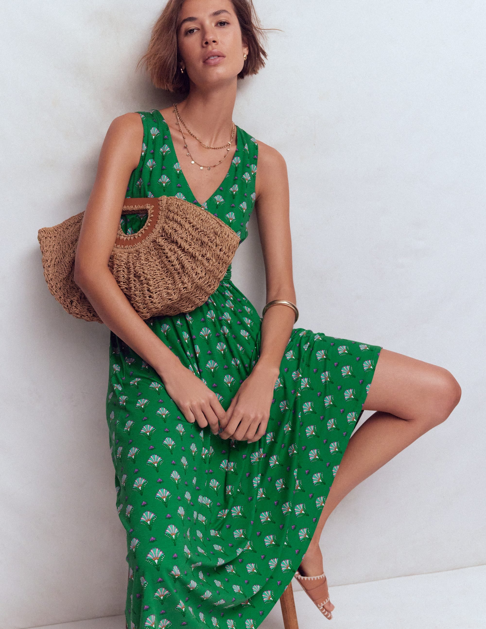 Elodie Jersey Maxi Dress-Green, Ornamental Floweret - Image 6