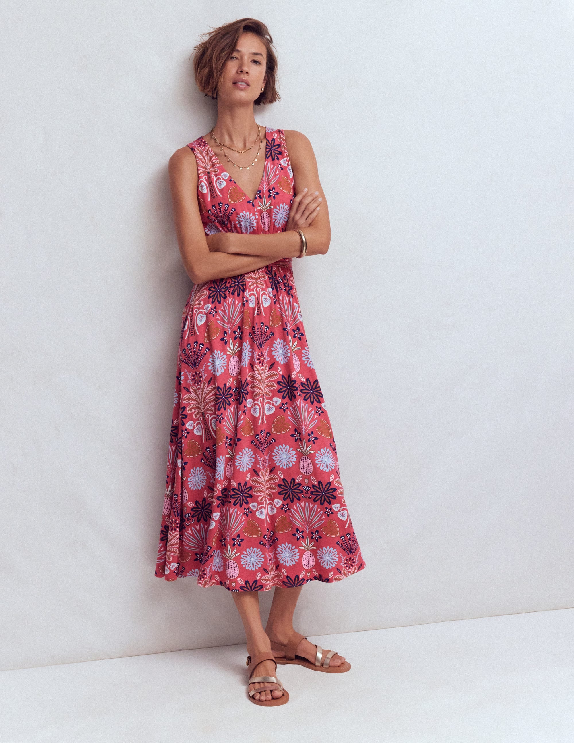 Elodie Jersey Maxi Dress-Cherry Blush, Tropical Forest - Image 4