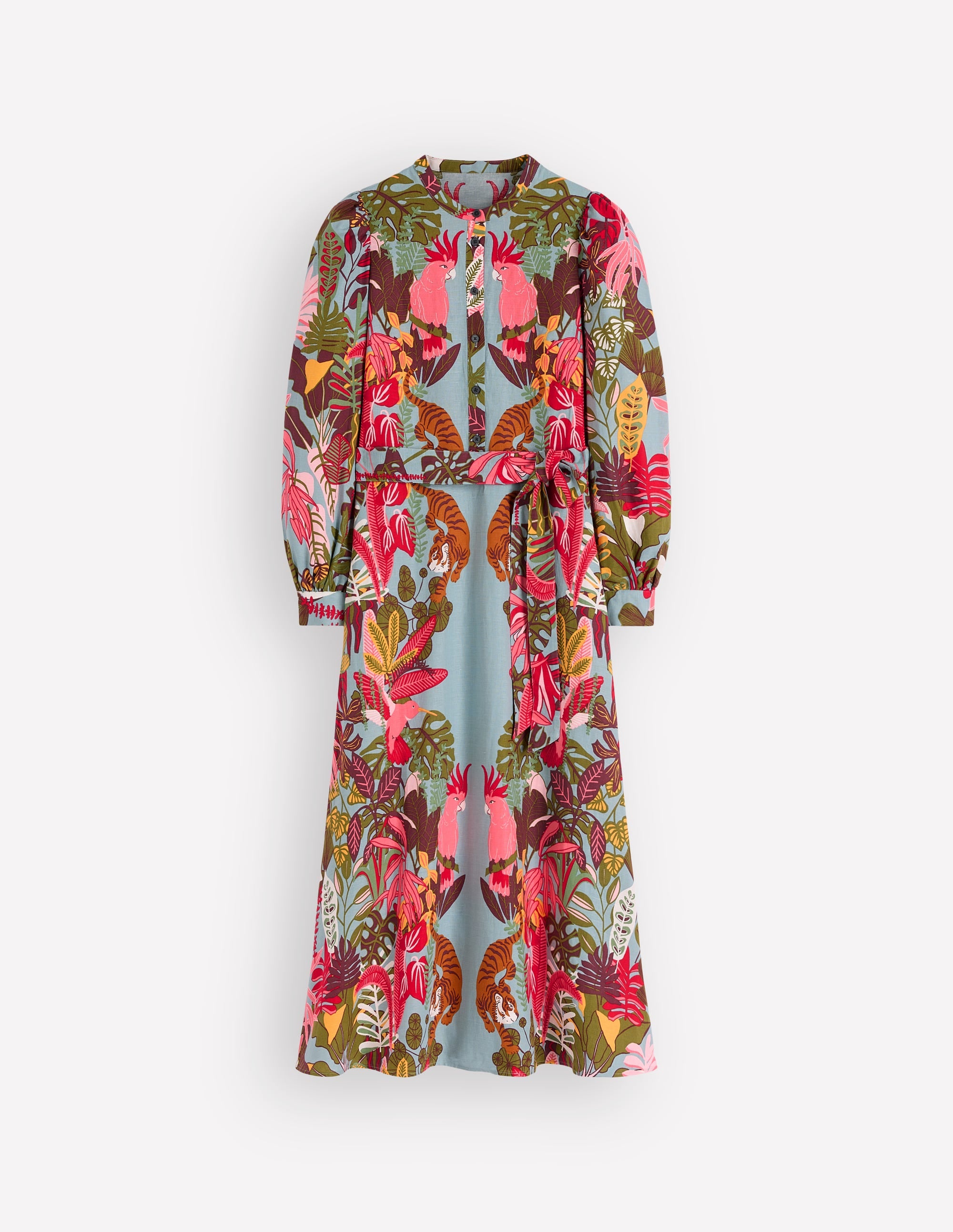 Ava Linen Blend Midi Dress-Blue Tropical Safari Placement - Image 6