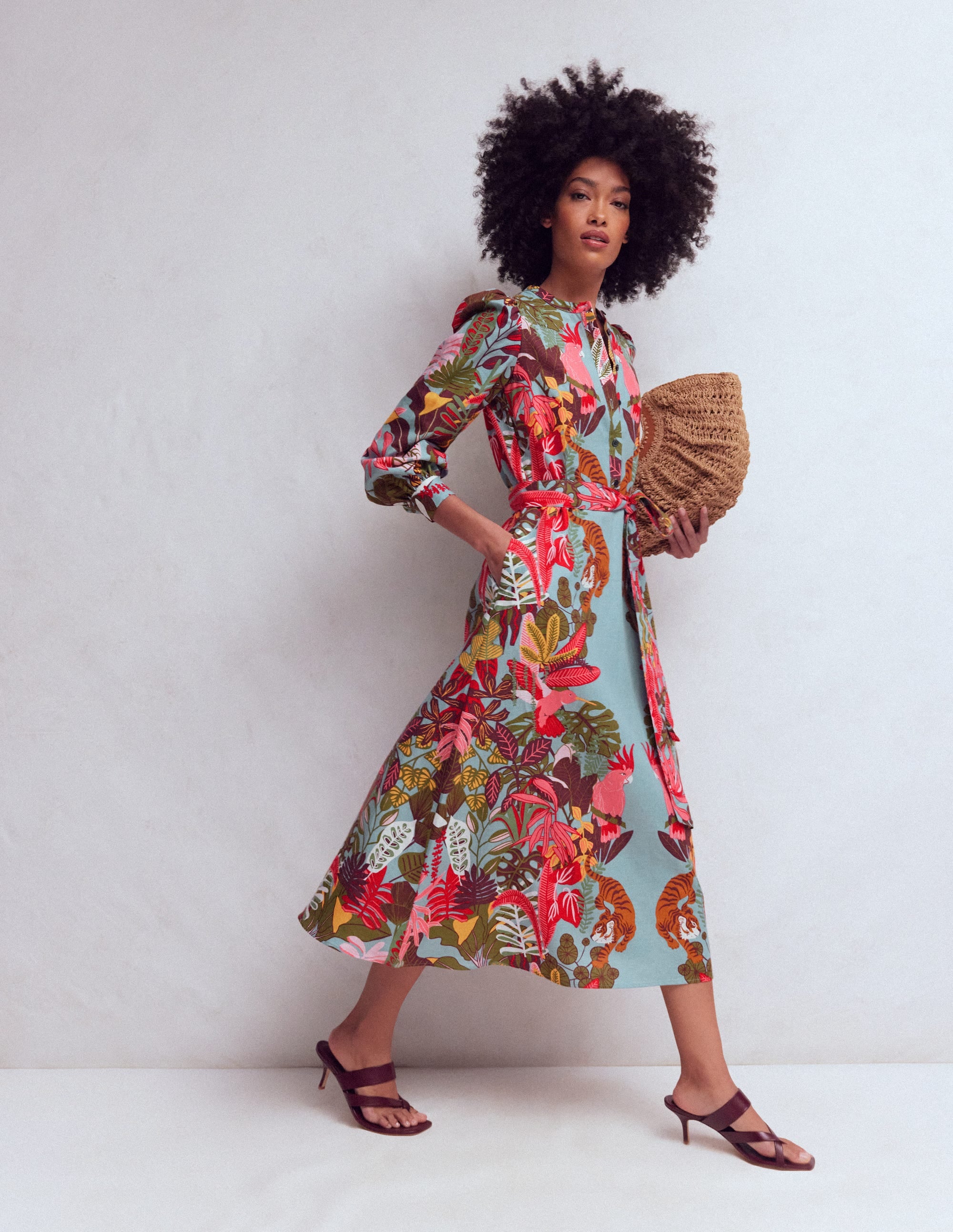 Ava Linen Blend Midi Dress-Blue Tropical Safari Placement - Image 4
