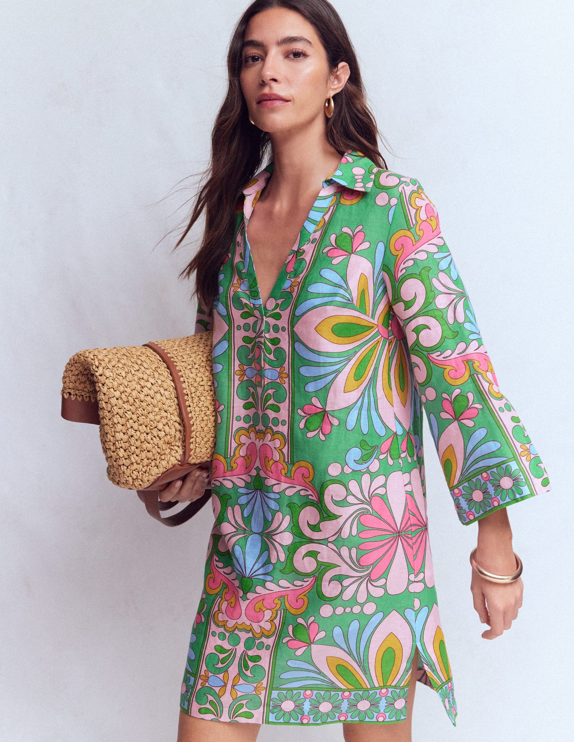 Carmen Linen Short Dress-Multi Bloom Tapestry-5