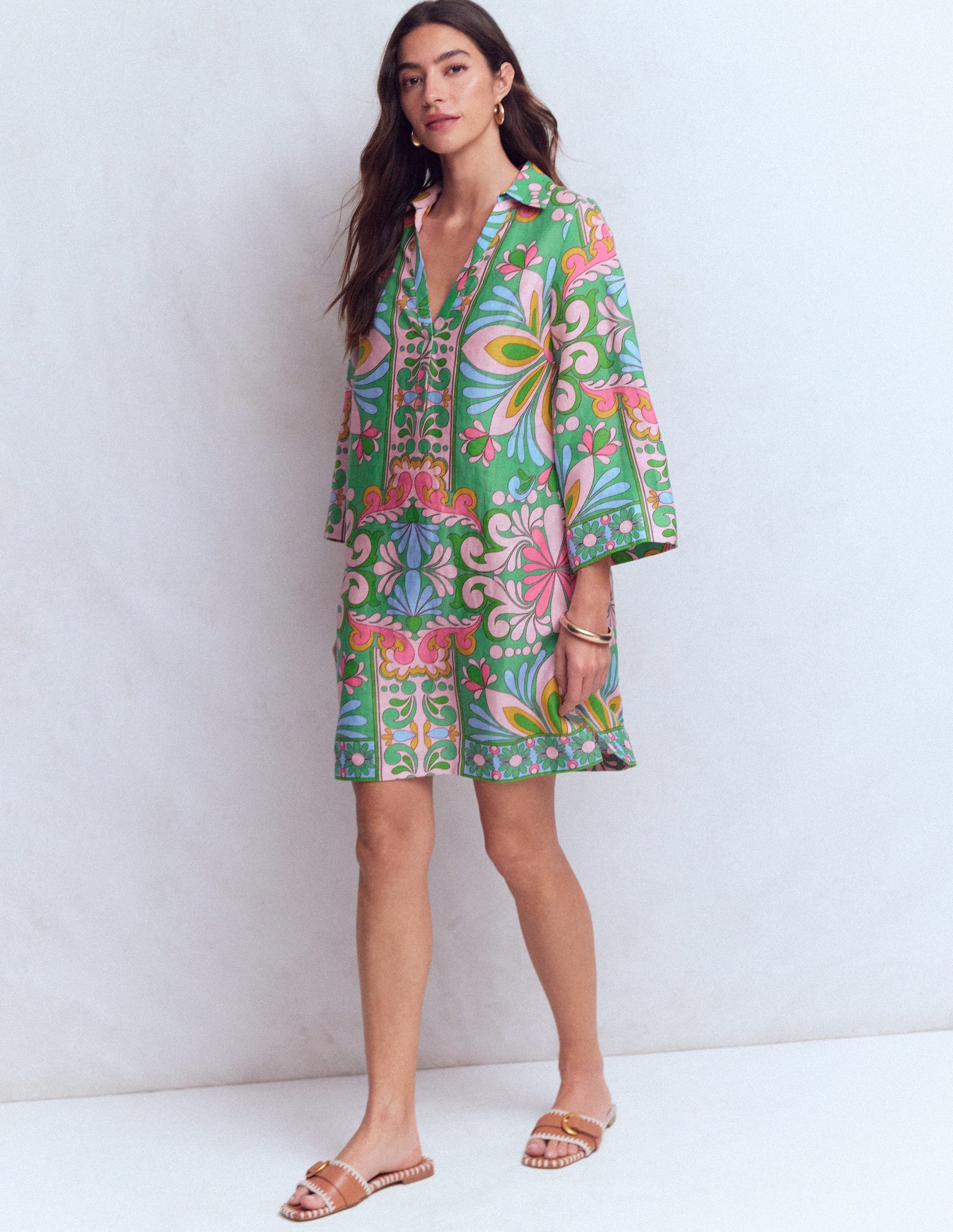 Carmen Linen Short Dress-Multi Bloom Tapestry-6