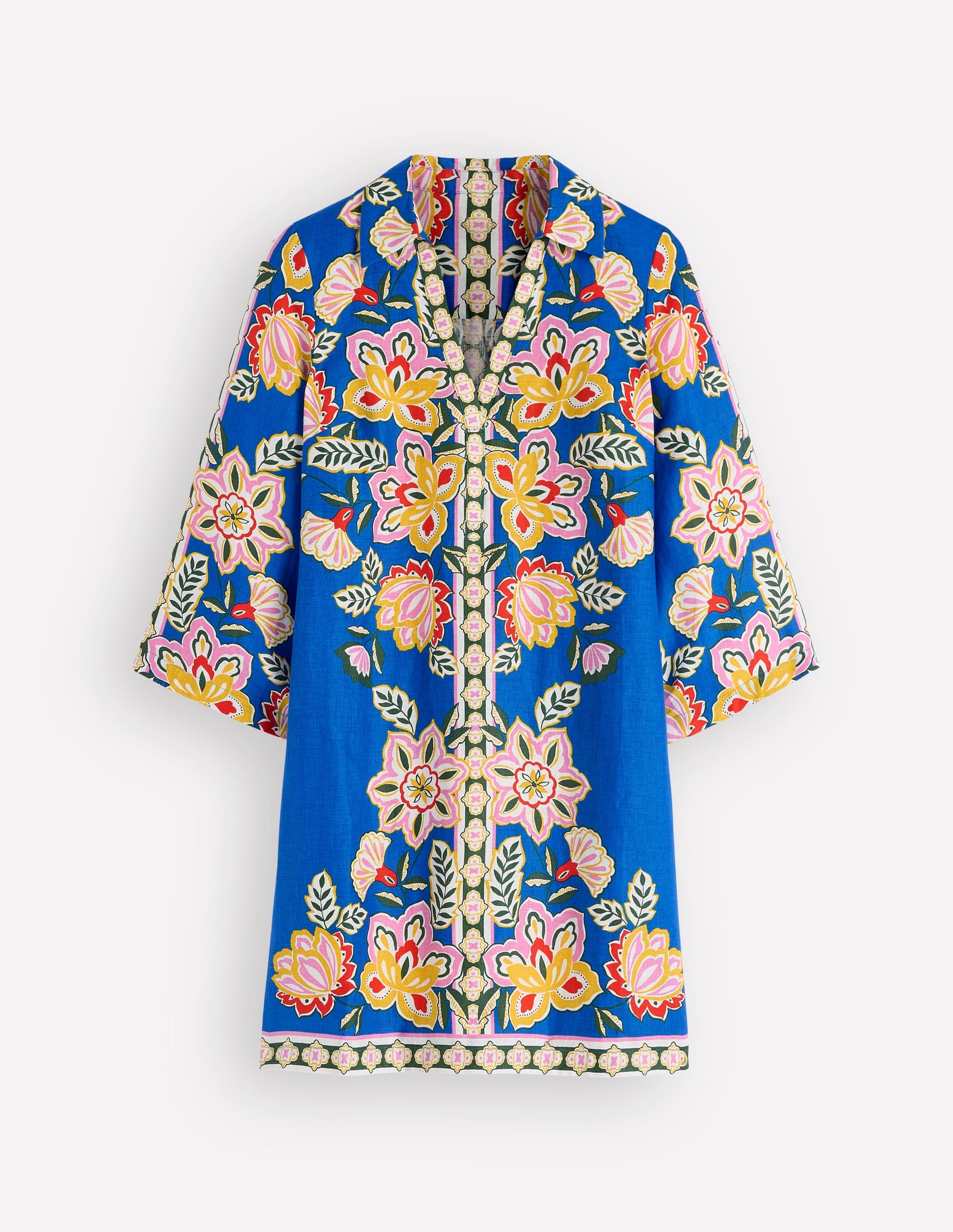 Carmen Linen Short Dress-Blue Blossom Elegance-6