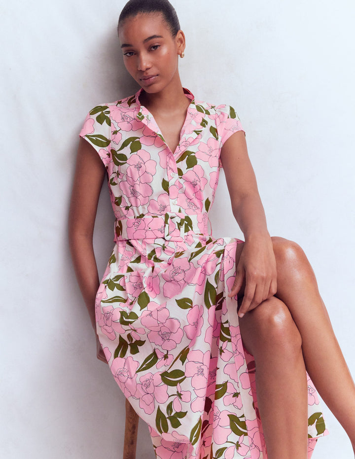 boden floral maxi dress Boden Dress Clara Cotton Maxi Shirt Dress Floral Print Belted Multi 6R NWT