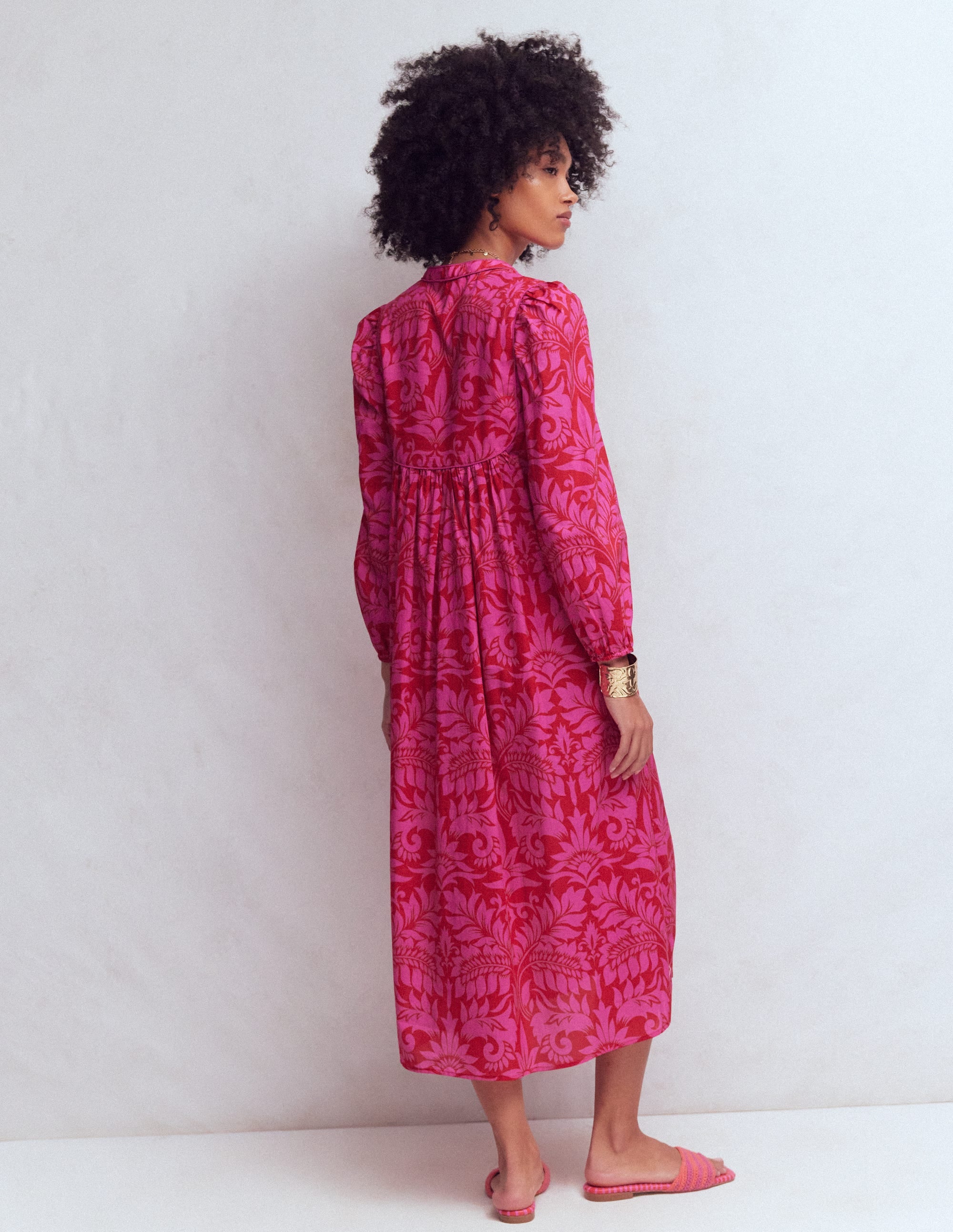 Boho Tie Neck Kaftan-Red Ornamental Foilage - Image 3