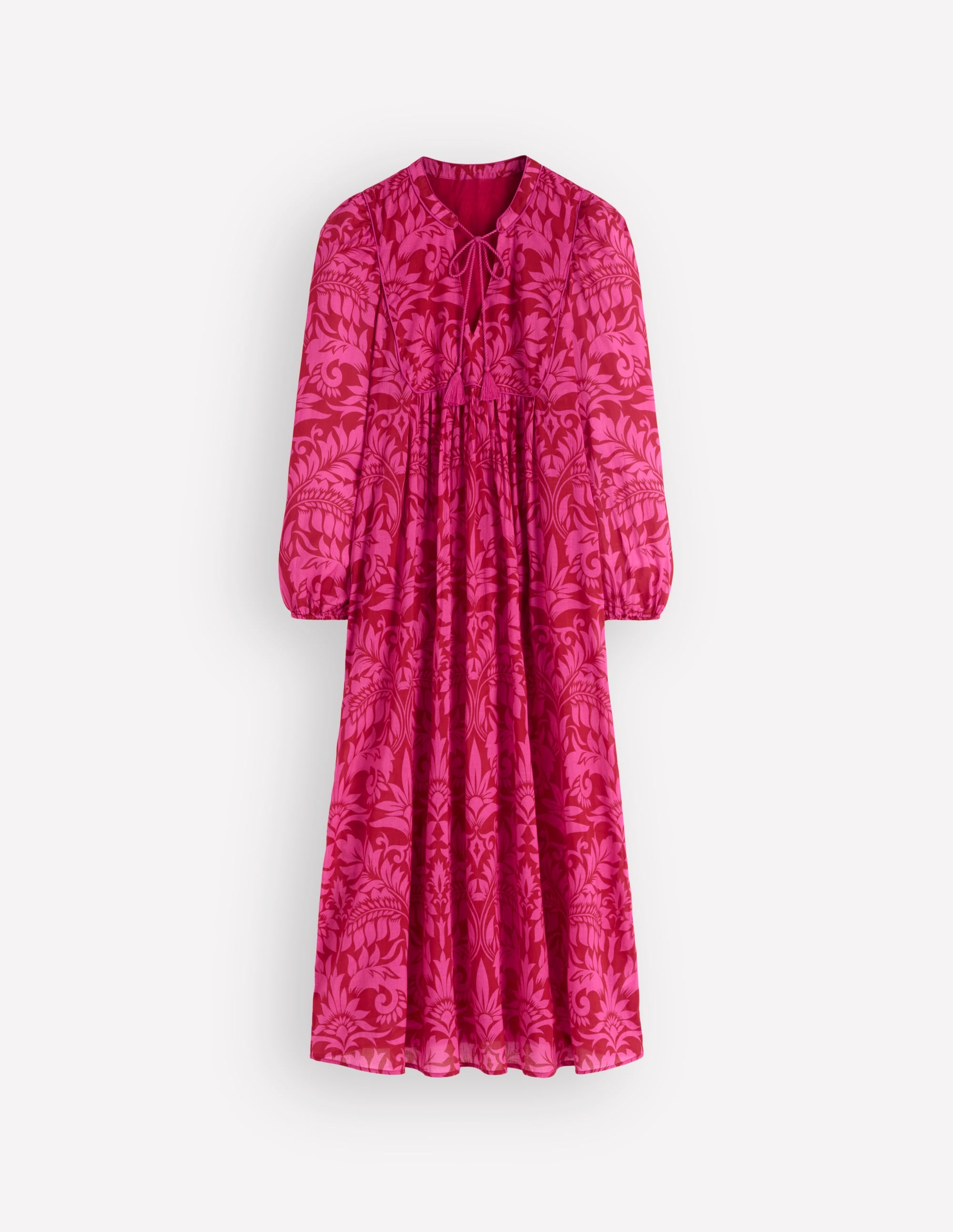 Boho Tie Neck Kaftan-Red Ornamental Foilage - Image 5