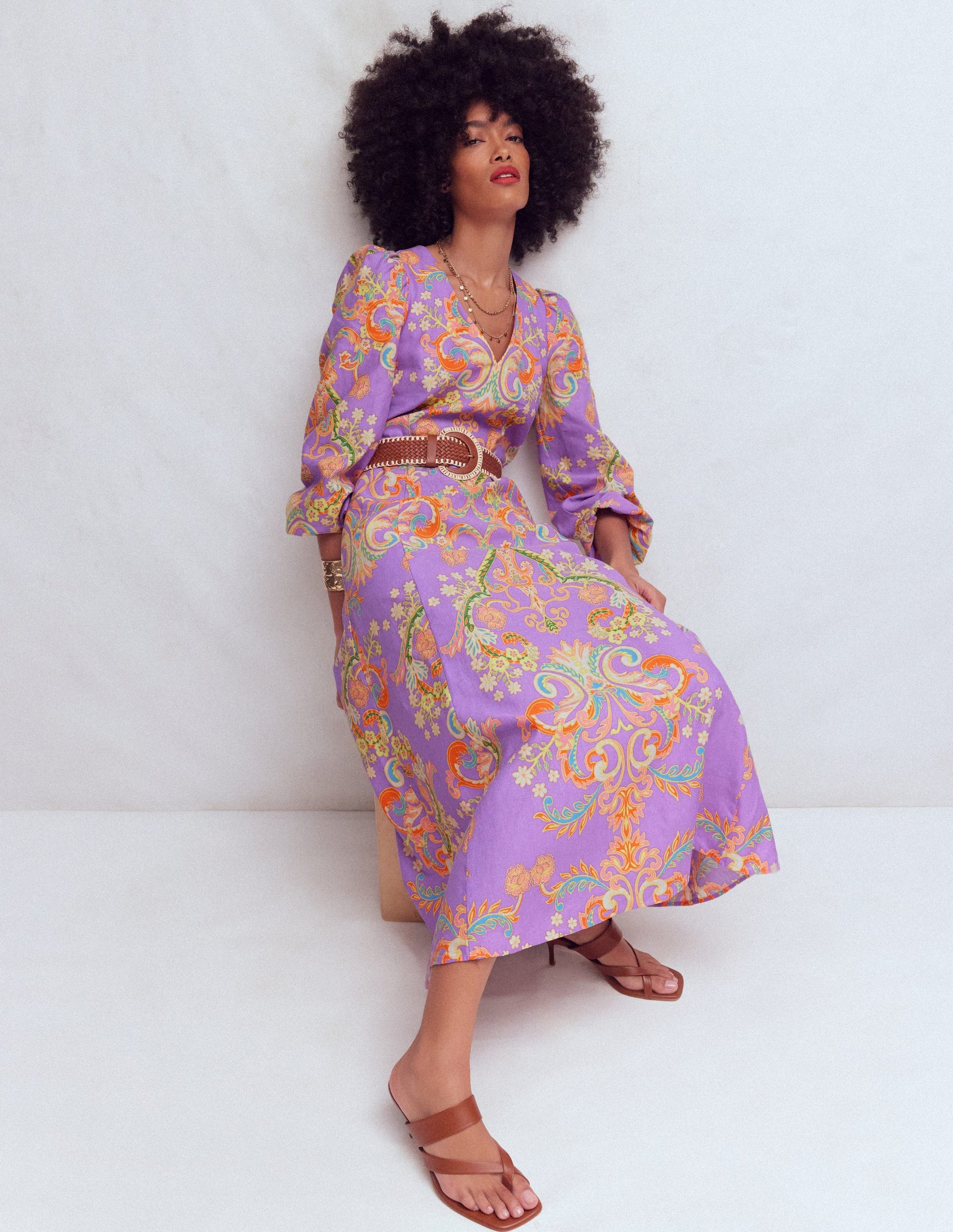 Florence Linen Blend Dress-Multi Enchanting Bouquet-1
