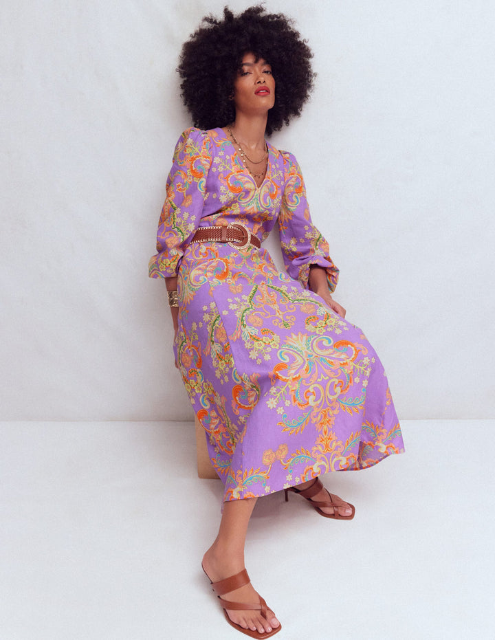 Florence Linen Blend Dress-Multi Enchanting Bouquet