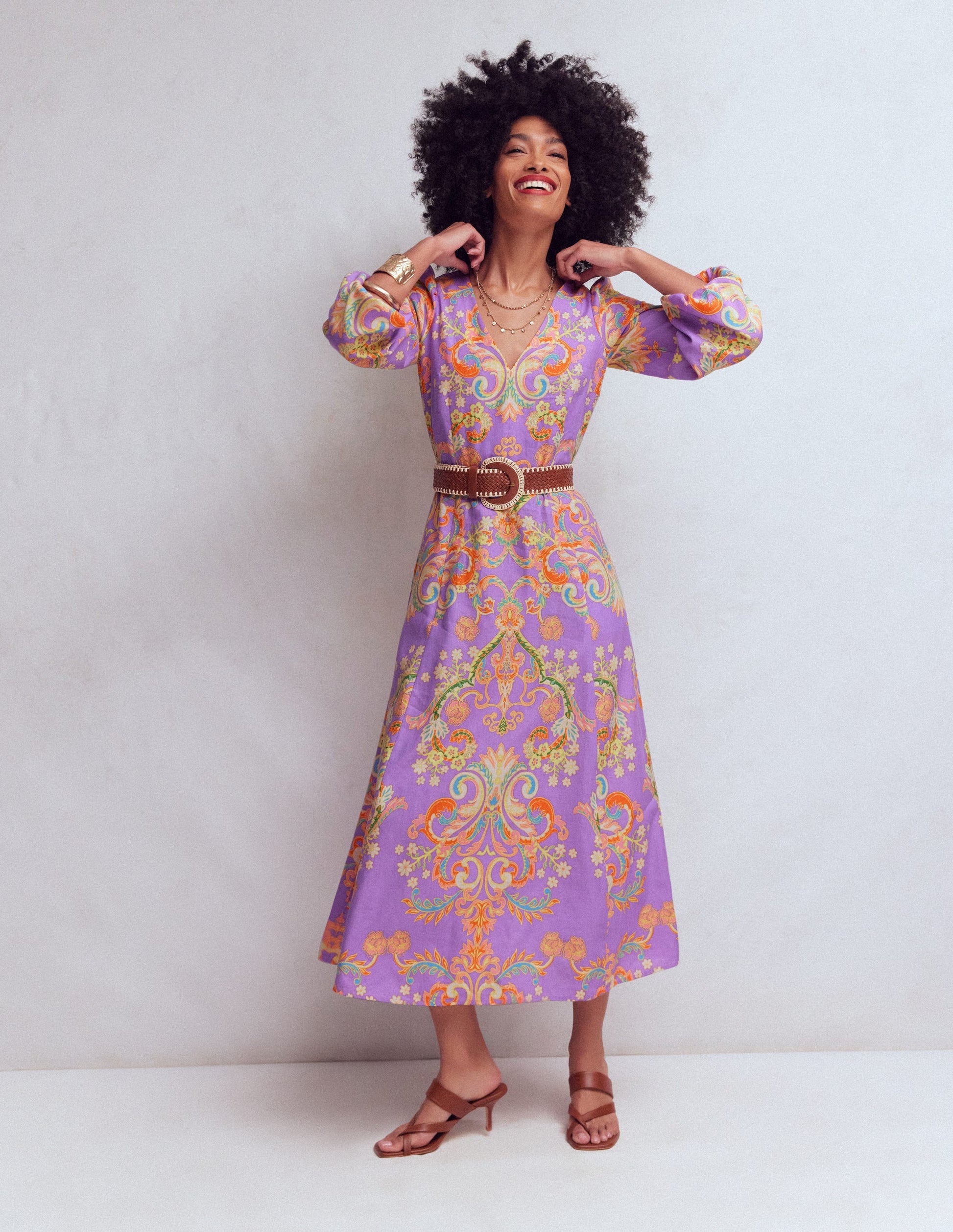 Florence Linen Blend Dress-Multi Enchanting Bouquet-4