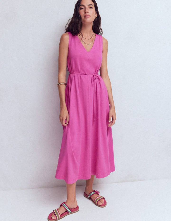 Mia V-neck Jersey Midi Dress-Passion Flower