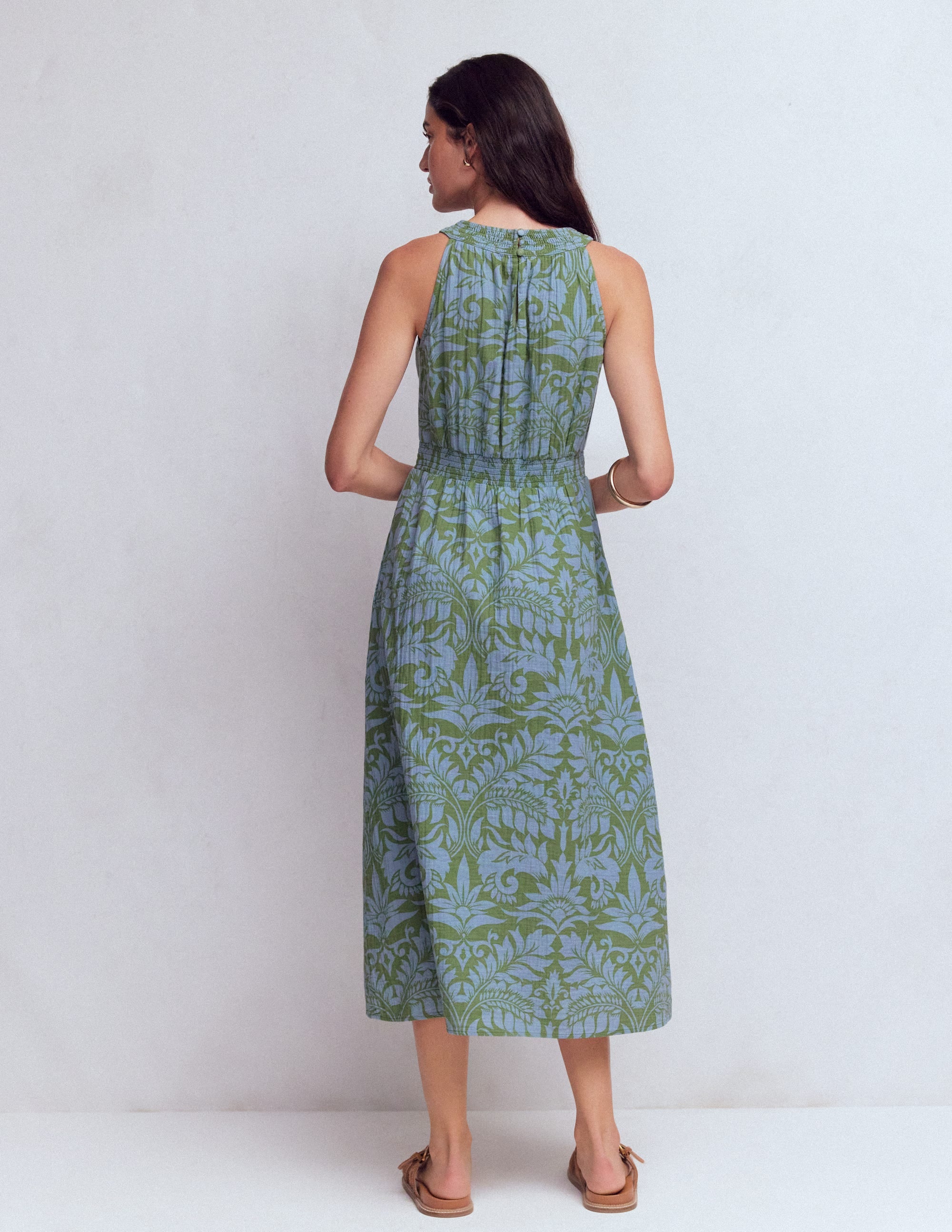 Daphne Double Cloth Dress-Green Ornamental Foliage - Image 3