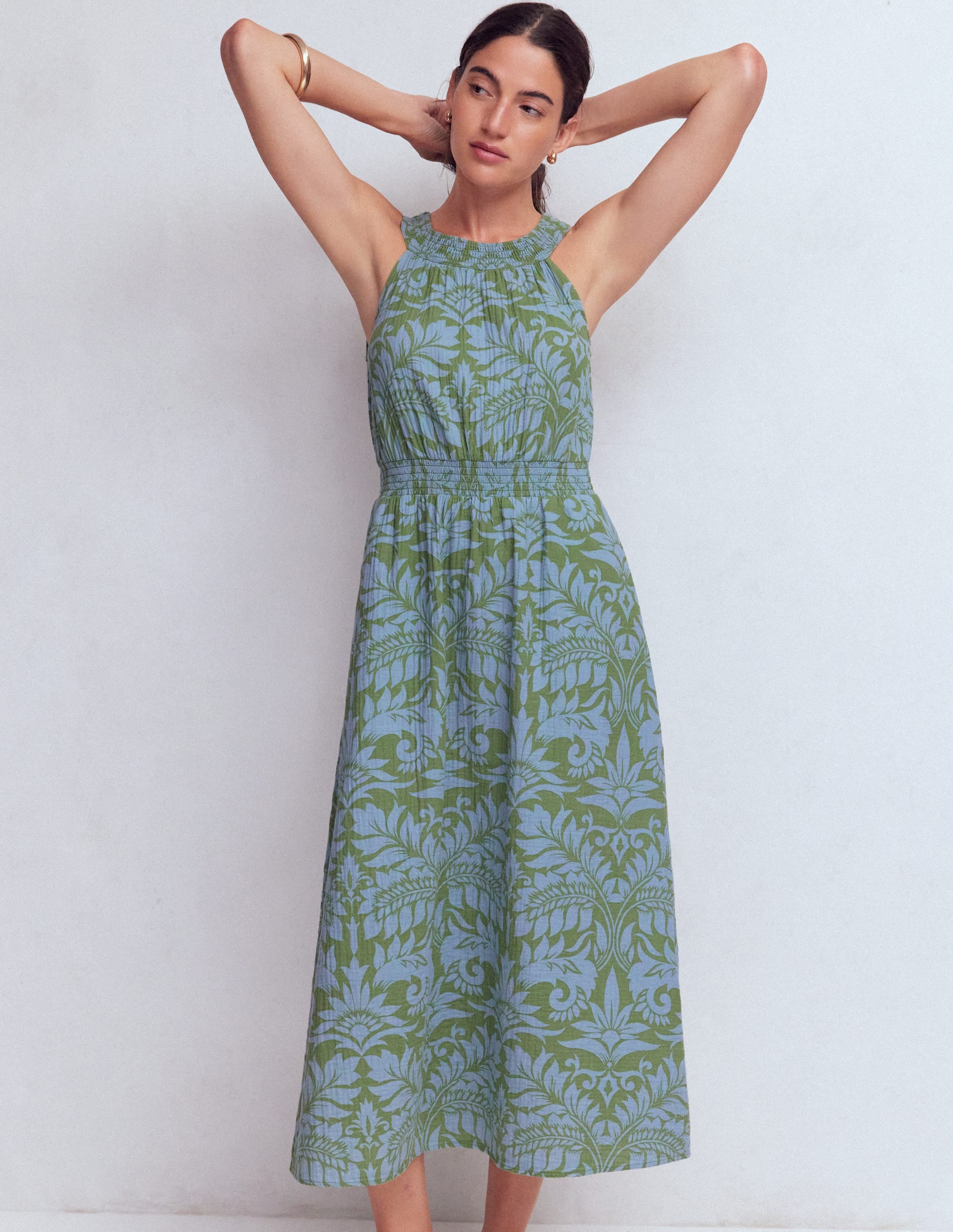 Daphne Double Cloth Dress-Green Ornamental Foliage - Image 4