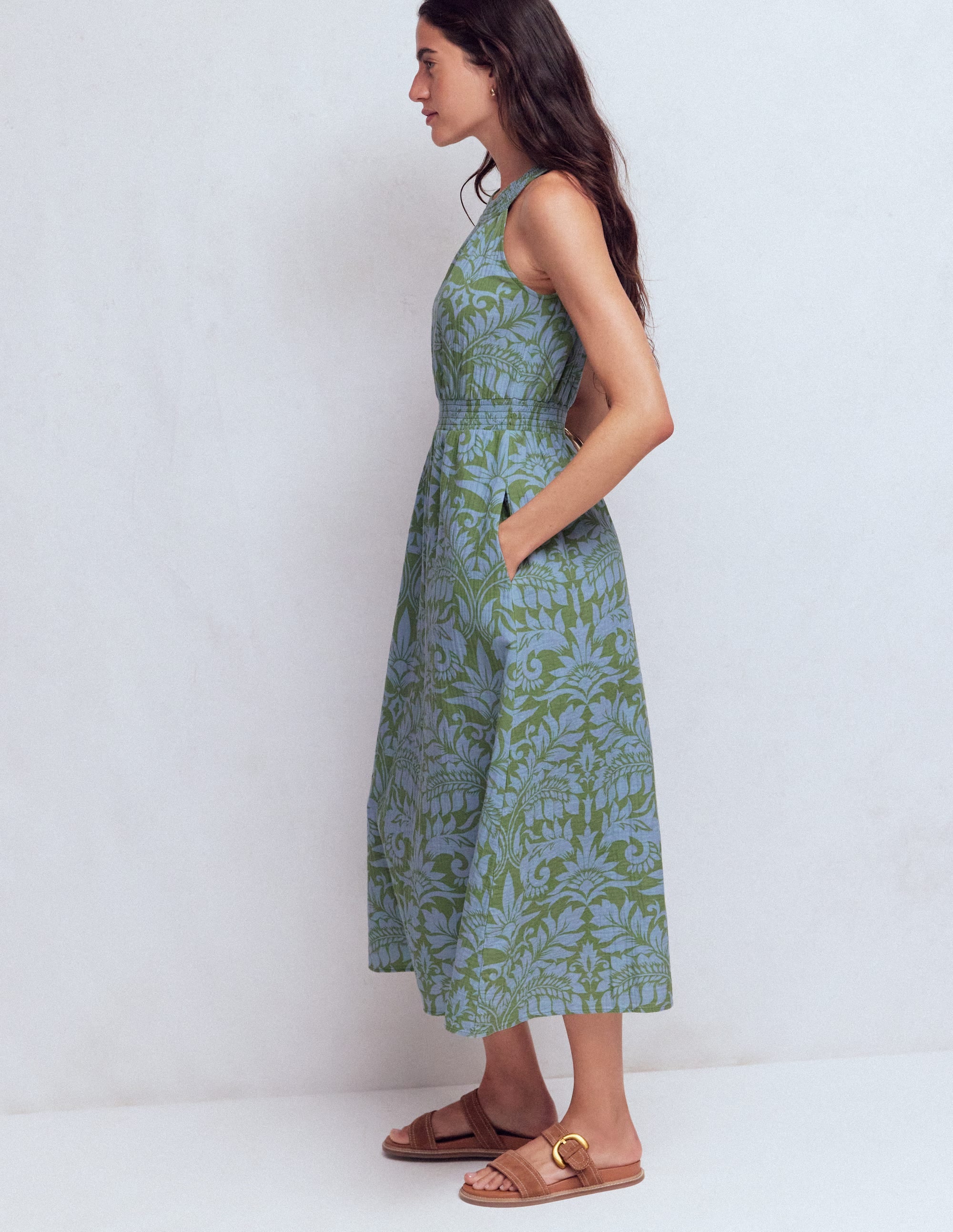 Daphne Double Cloth Dress-Green Ornamental Foliage - Image 5