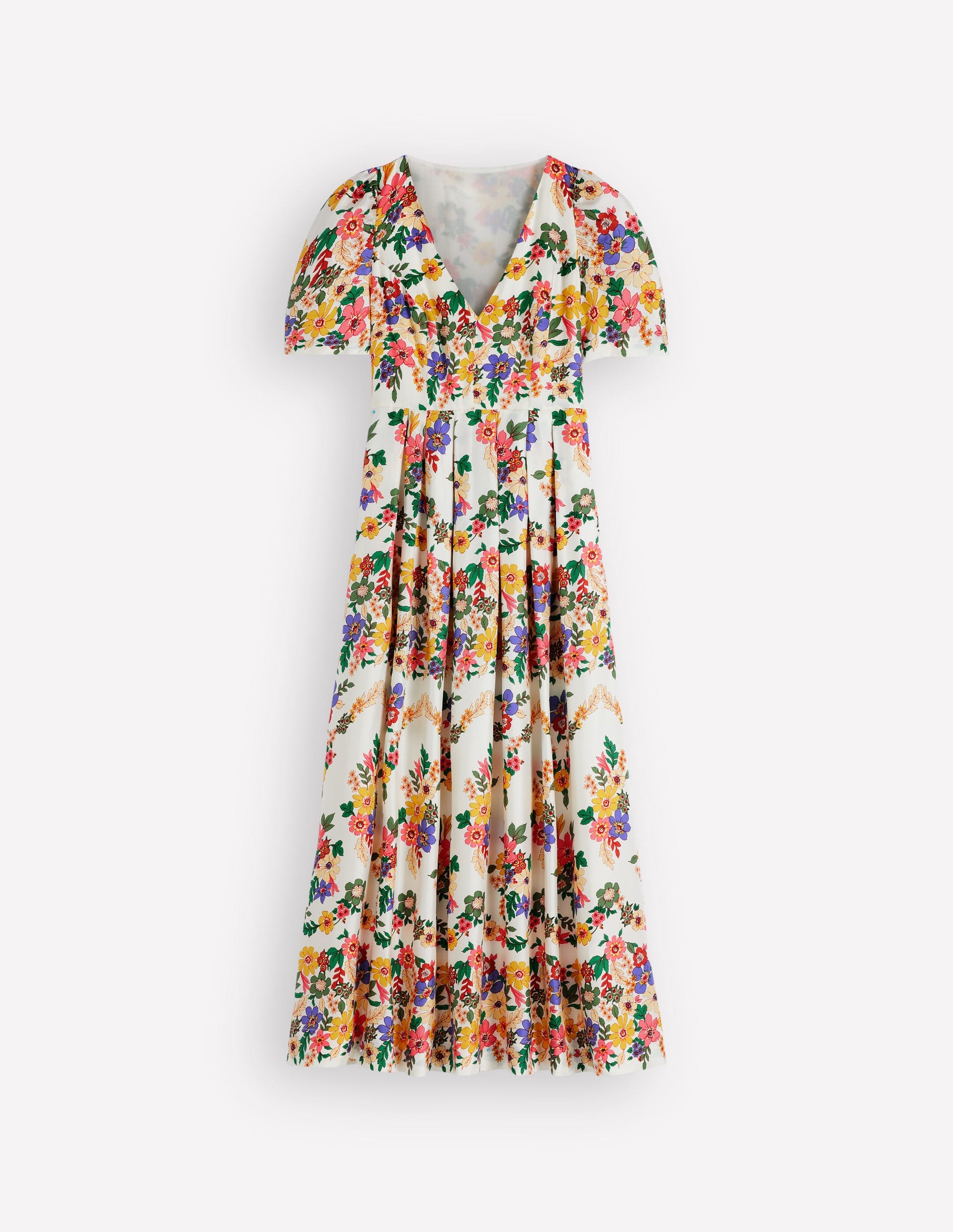 Pleat V-neck Dress-Multi Meadow Flowers-7