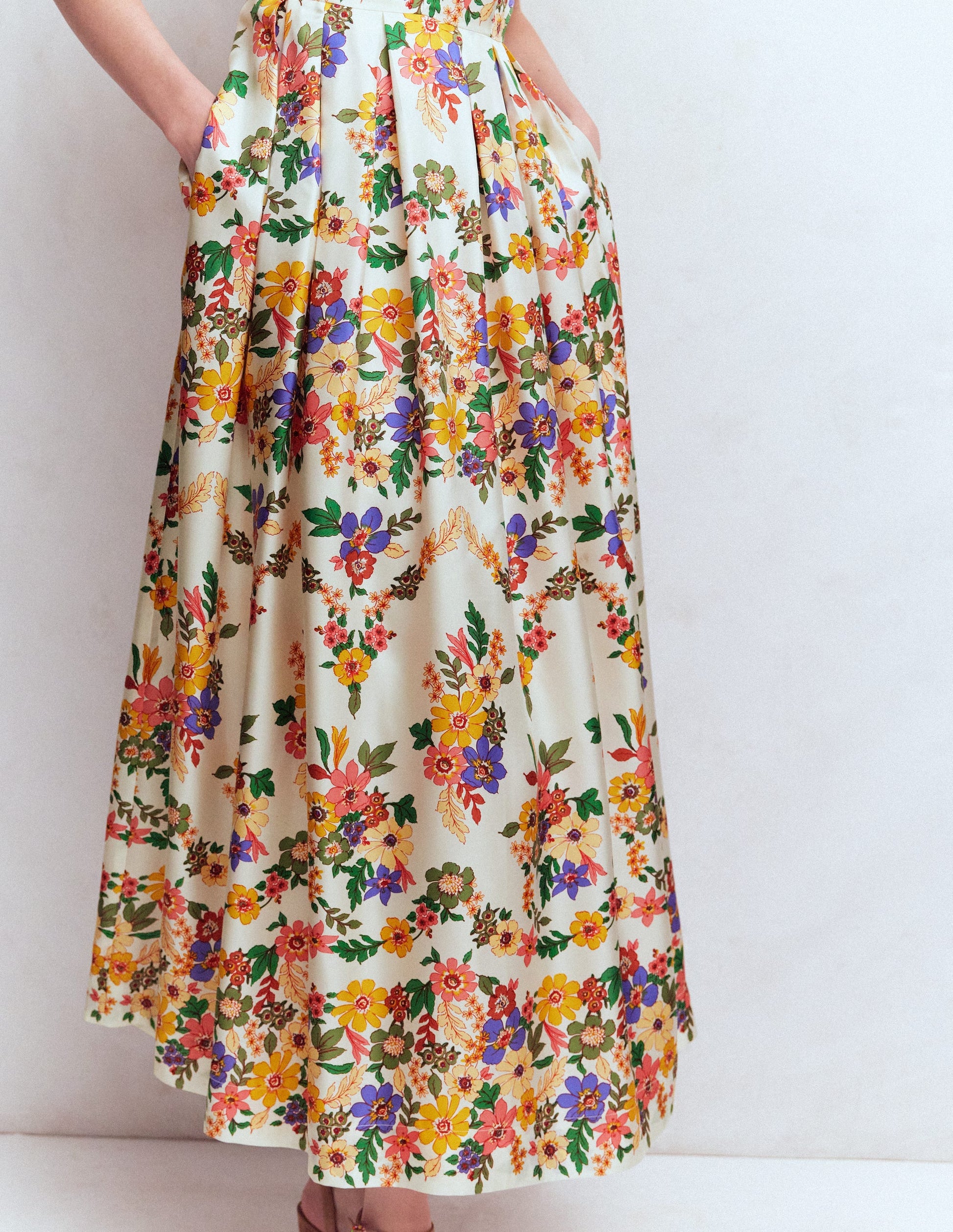 Pleat V-neck Dress-Multi Meadow Flowers-2