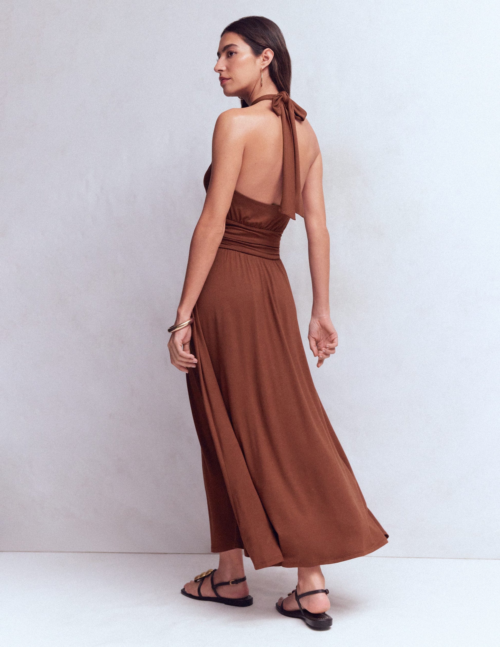 Sydney Twist Neck Jersey Dress-Bitter Chocolate-4