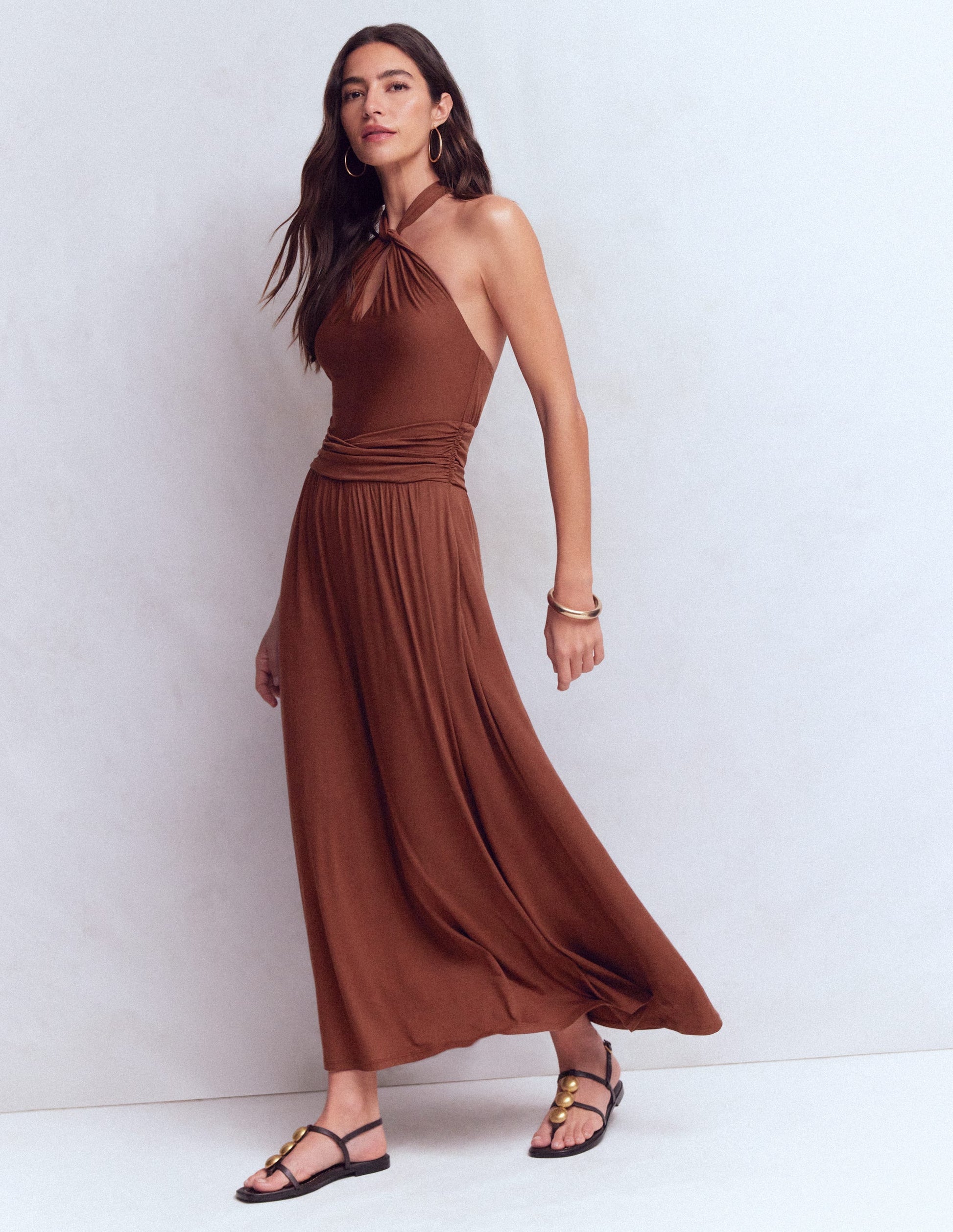 Sydney Twist Neck Jersey Dress-Bitter Chocolate-5