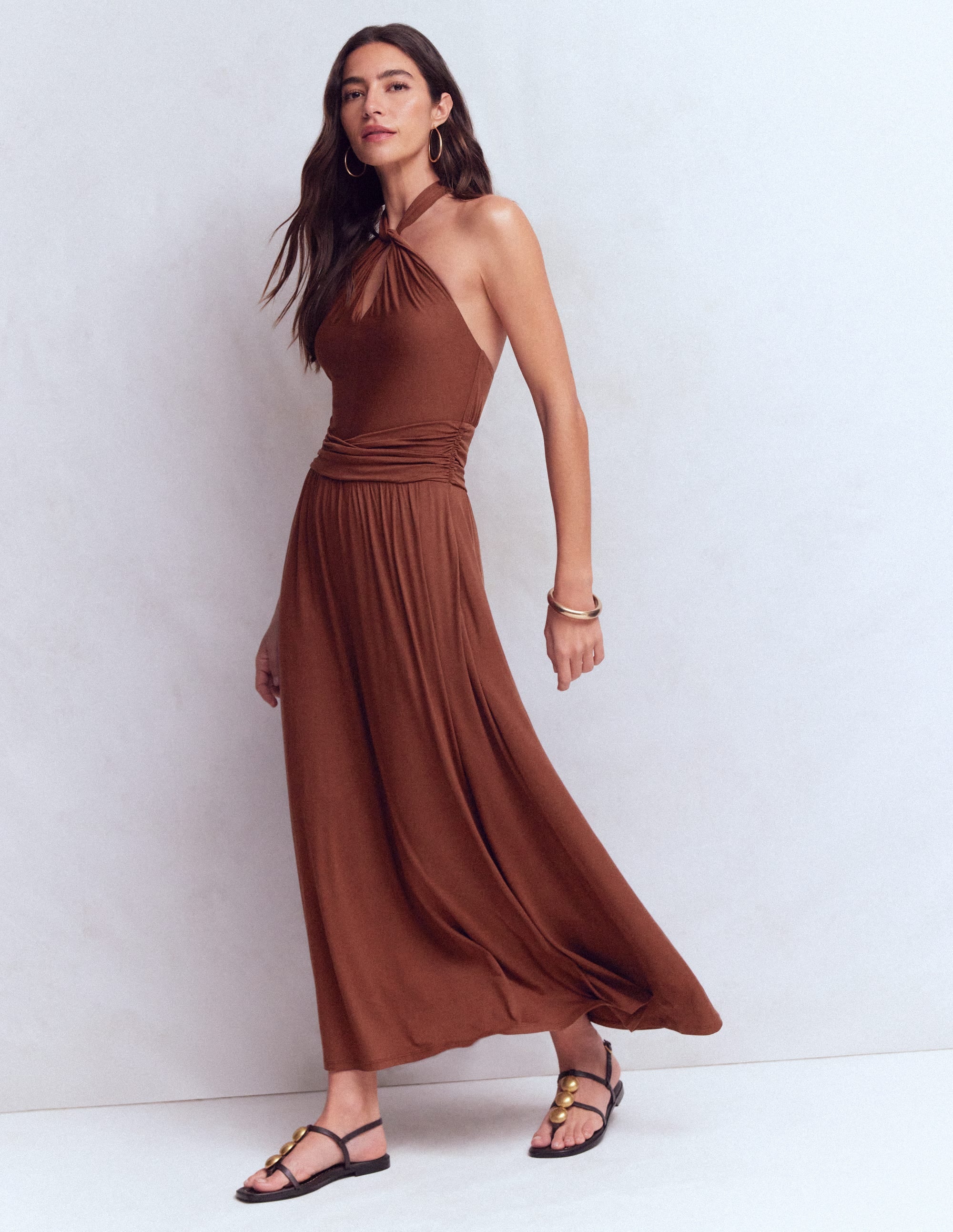 Sydney Twist Neck Jersey Dress-Bitter Chocolate - Image 5