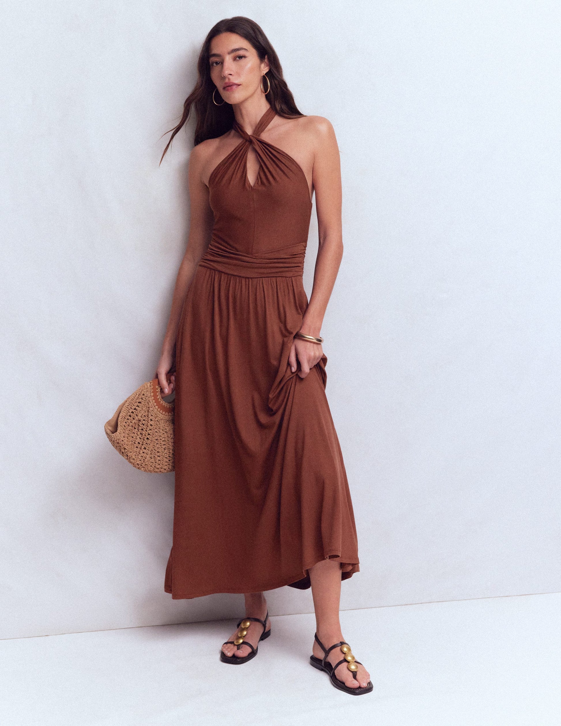 Sydney Twist Neck Jersey Dress-Bitter Chocolate-6