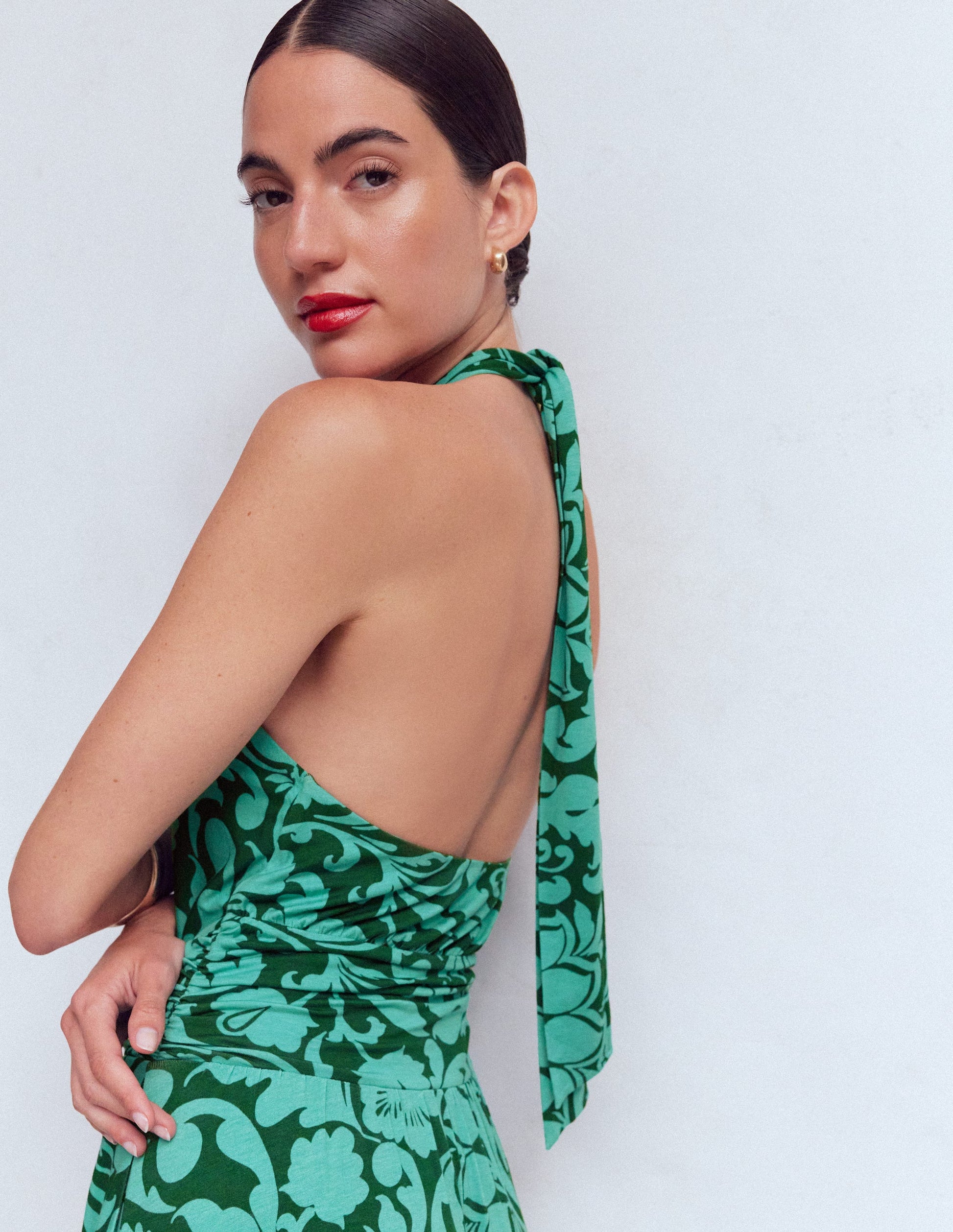 Sydney Twist Neck Jersey Dress-Green, Flourishing Meadow-2