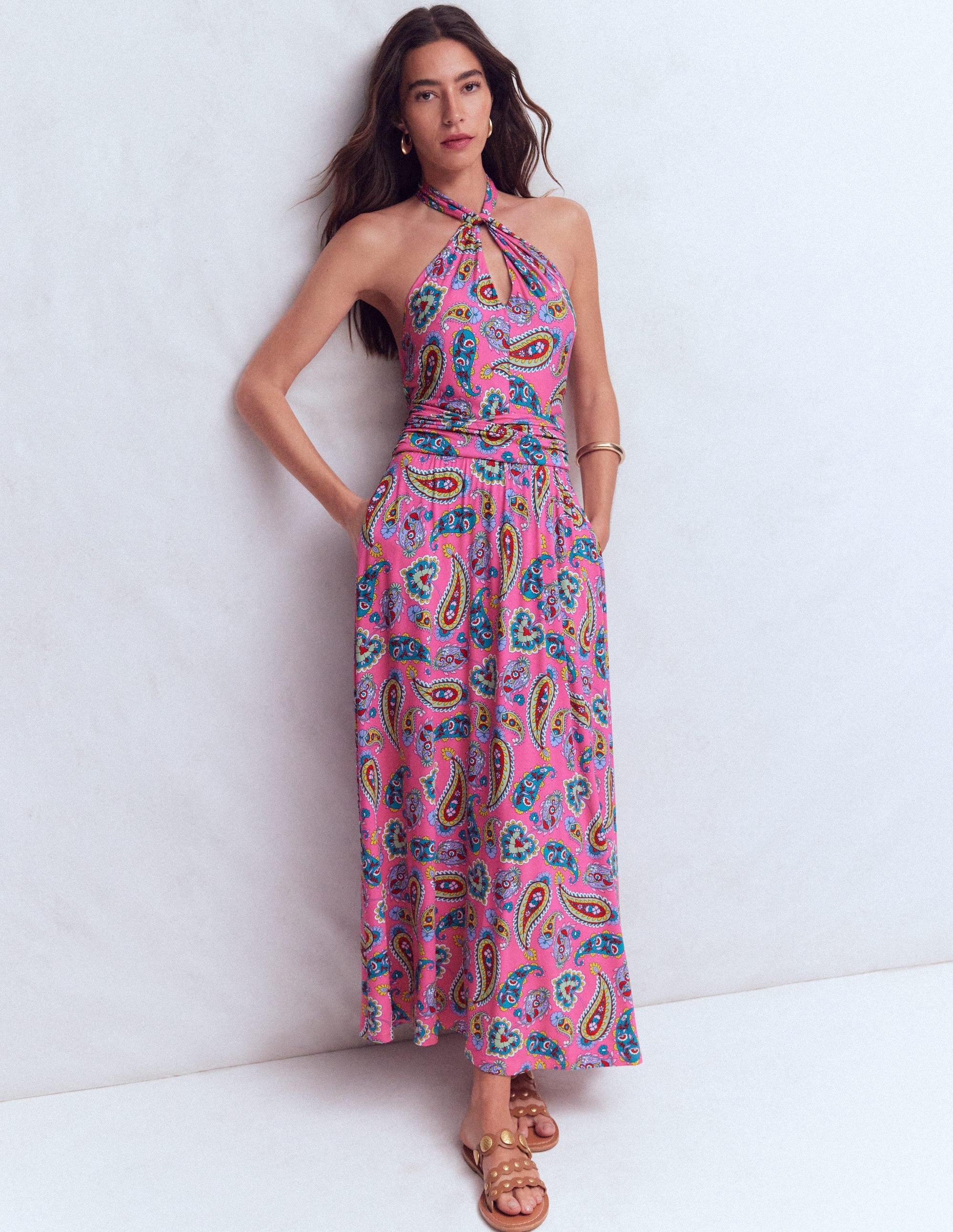 Sydney Twist Neck Jersey Dress-Pink Paisley - Image 2