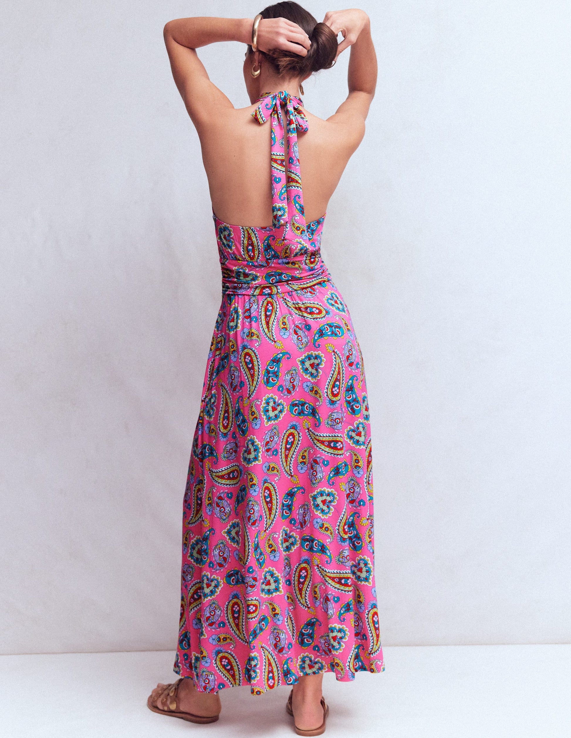 Sydney Twist Neck Jersey Dress-Pink Paisley-4