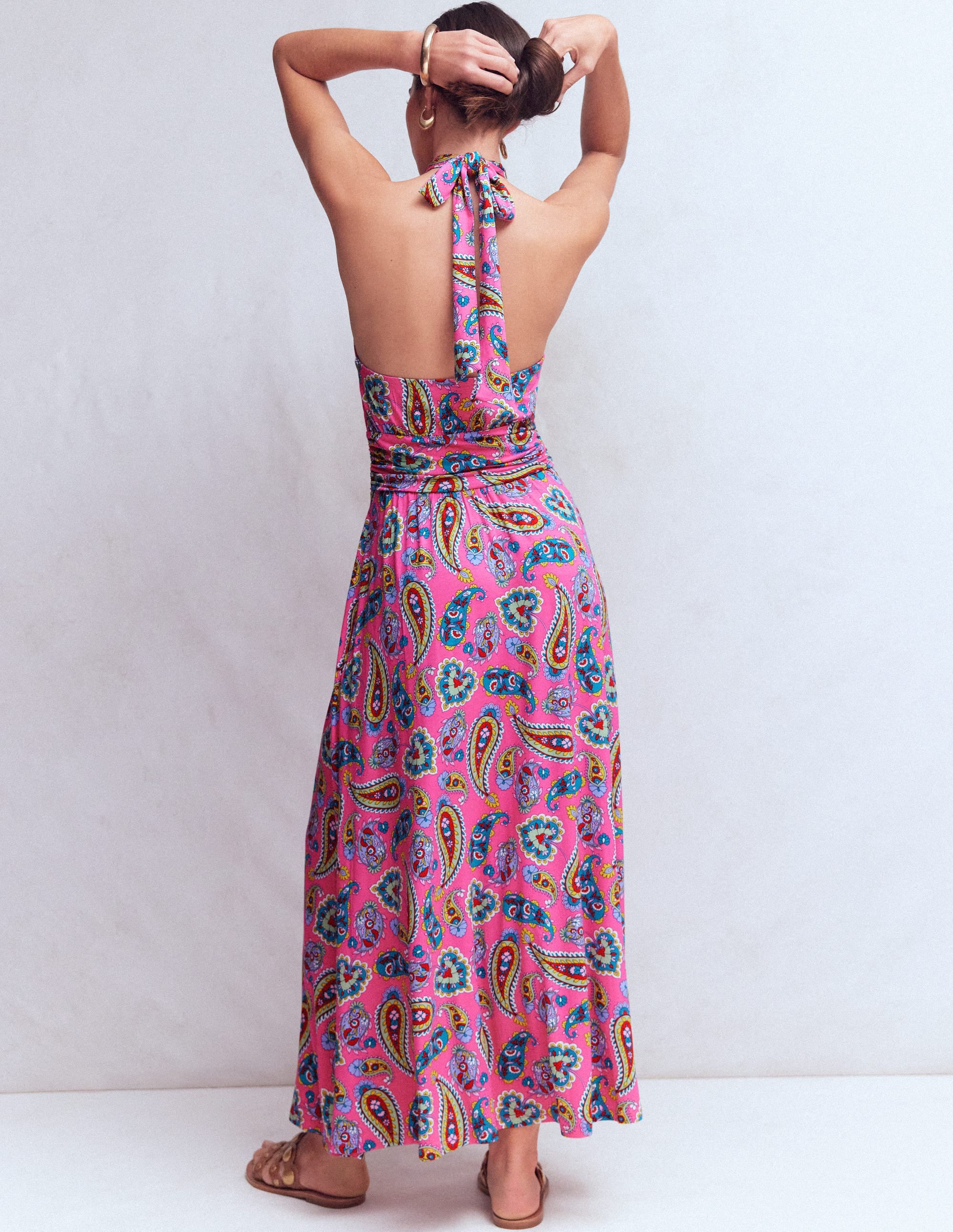 Sydney Twist Neck Jersey Dress-Pink Paisley - Image 4
