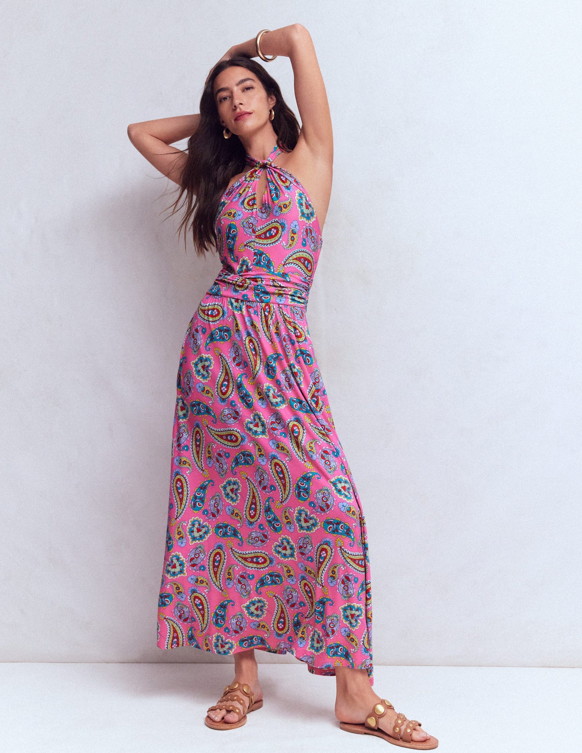 Sydney Twist Neck Jersey Dress-Pink Paisley-6