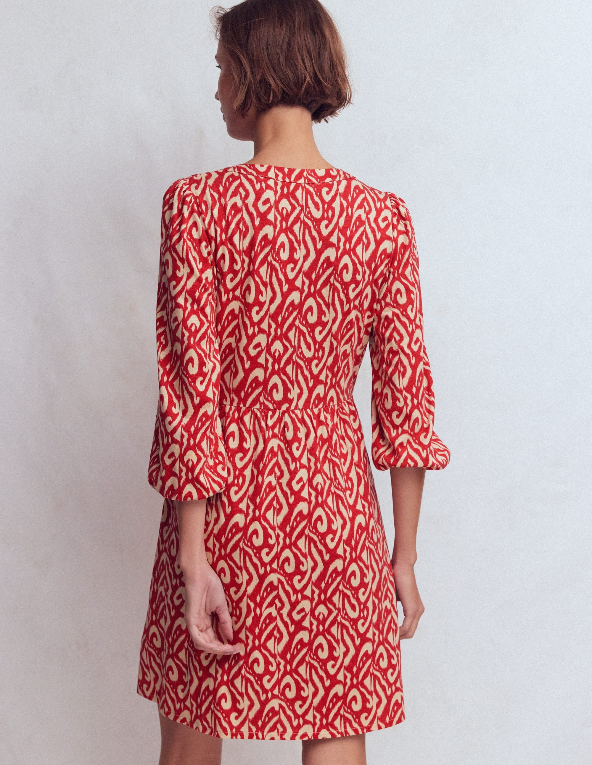 Cathy Notch Neck Jersey Dress-Merida Red, Ikat - Image 3