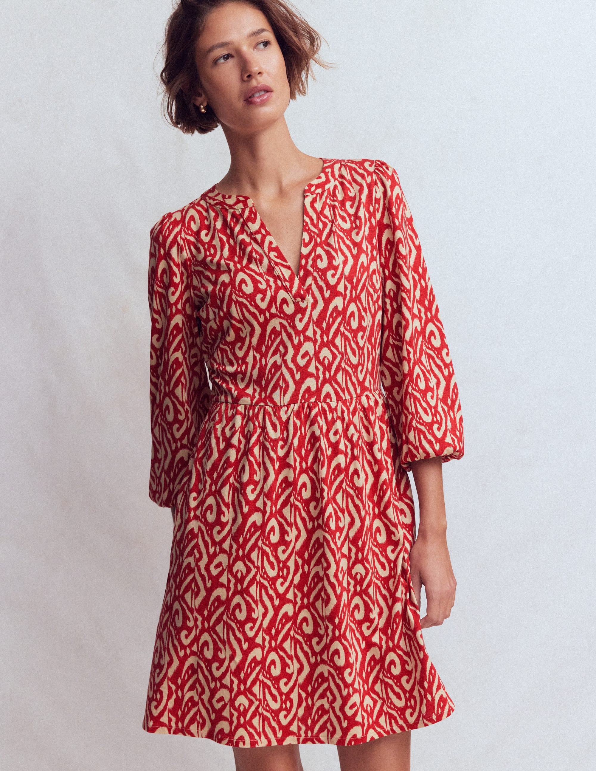 Cathy Notch Neck Jersey Dress-Merida Red, Ikat - Image 4