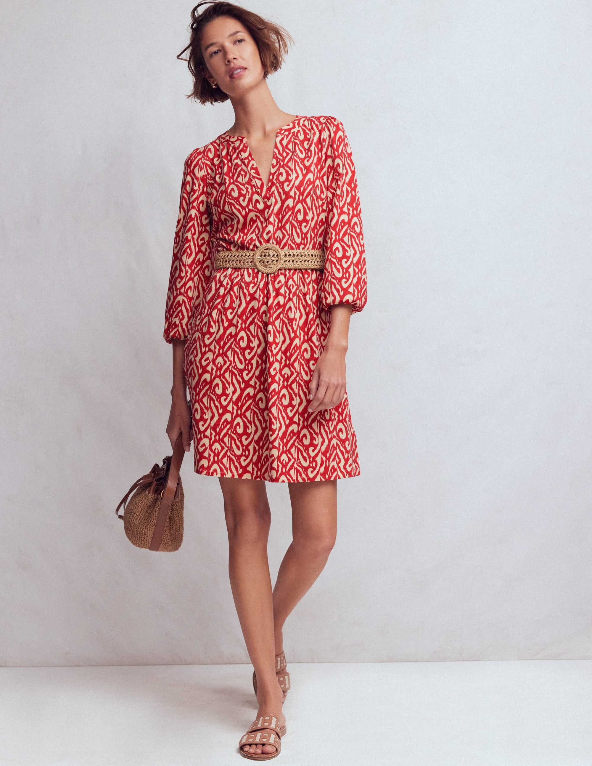 Cathy Notch Neck Jersey Dress-Merida Red, Ikat - Image 5