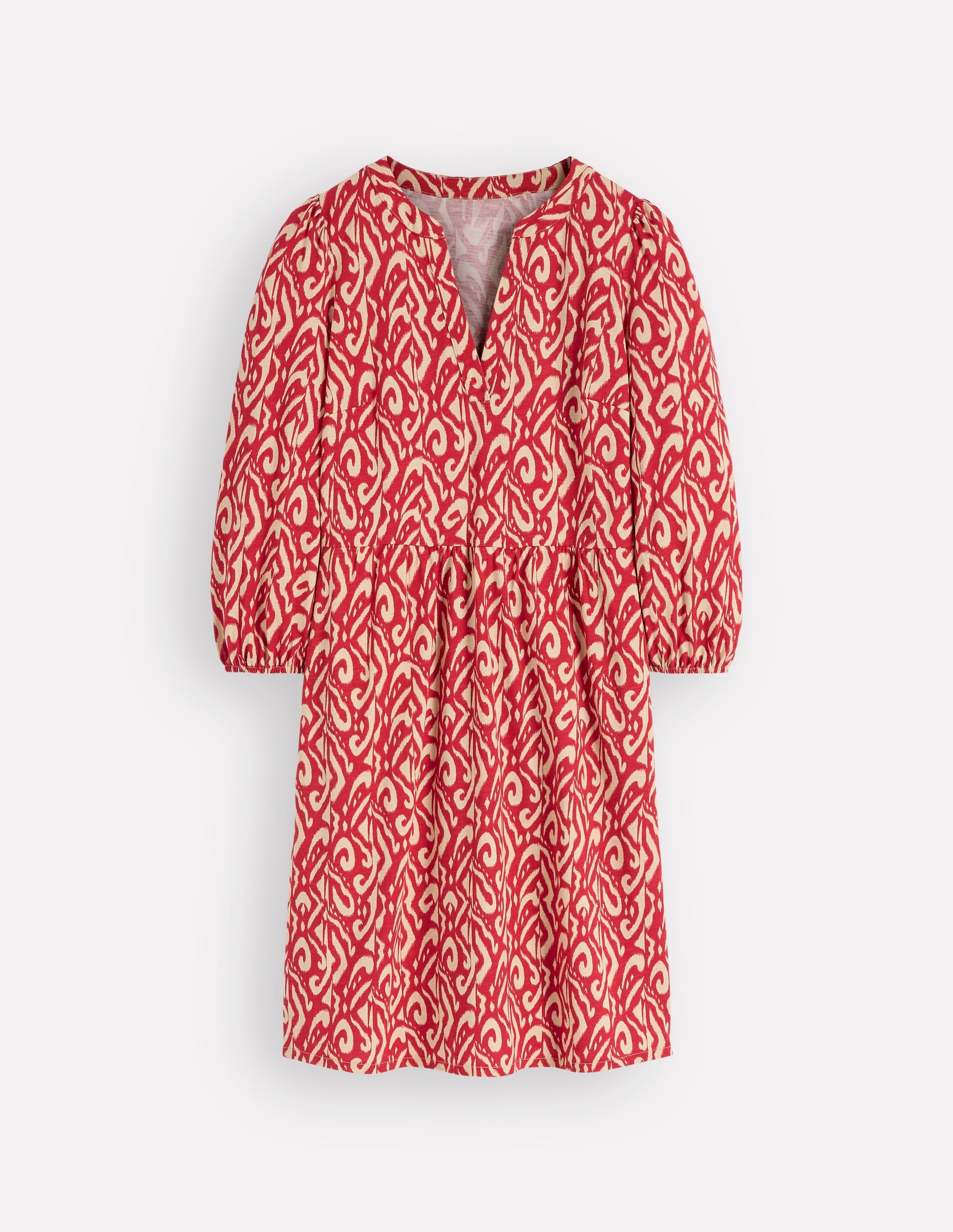 Cathy Notch Neck Jersey Dress-Merida Red, Ikat - Image 6
