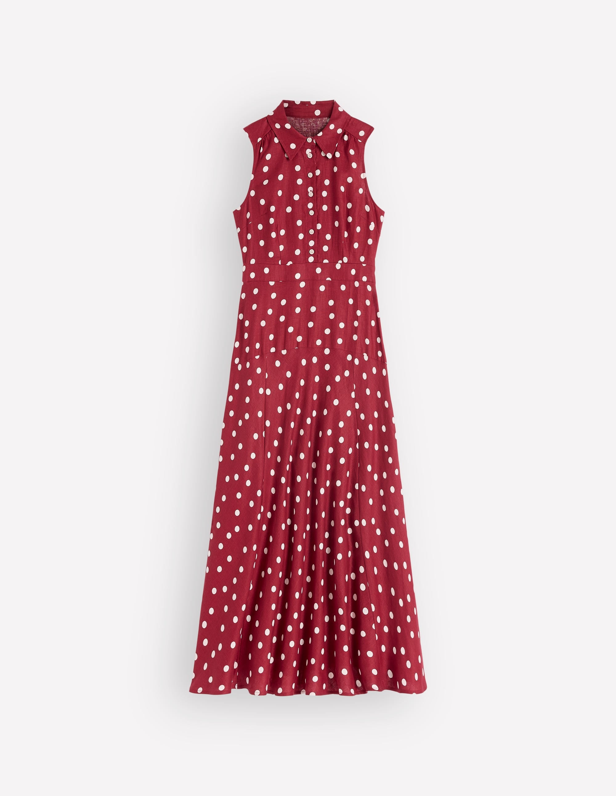 Erma Drop Waist Linen Dress-Red Painted Dot Spaced - Image 5