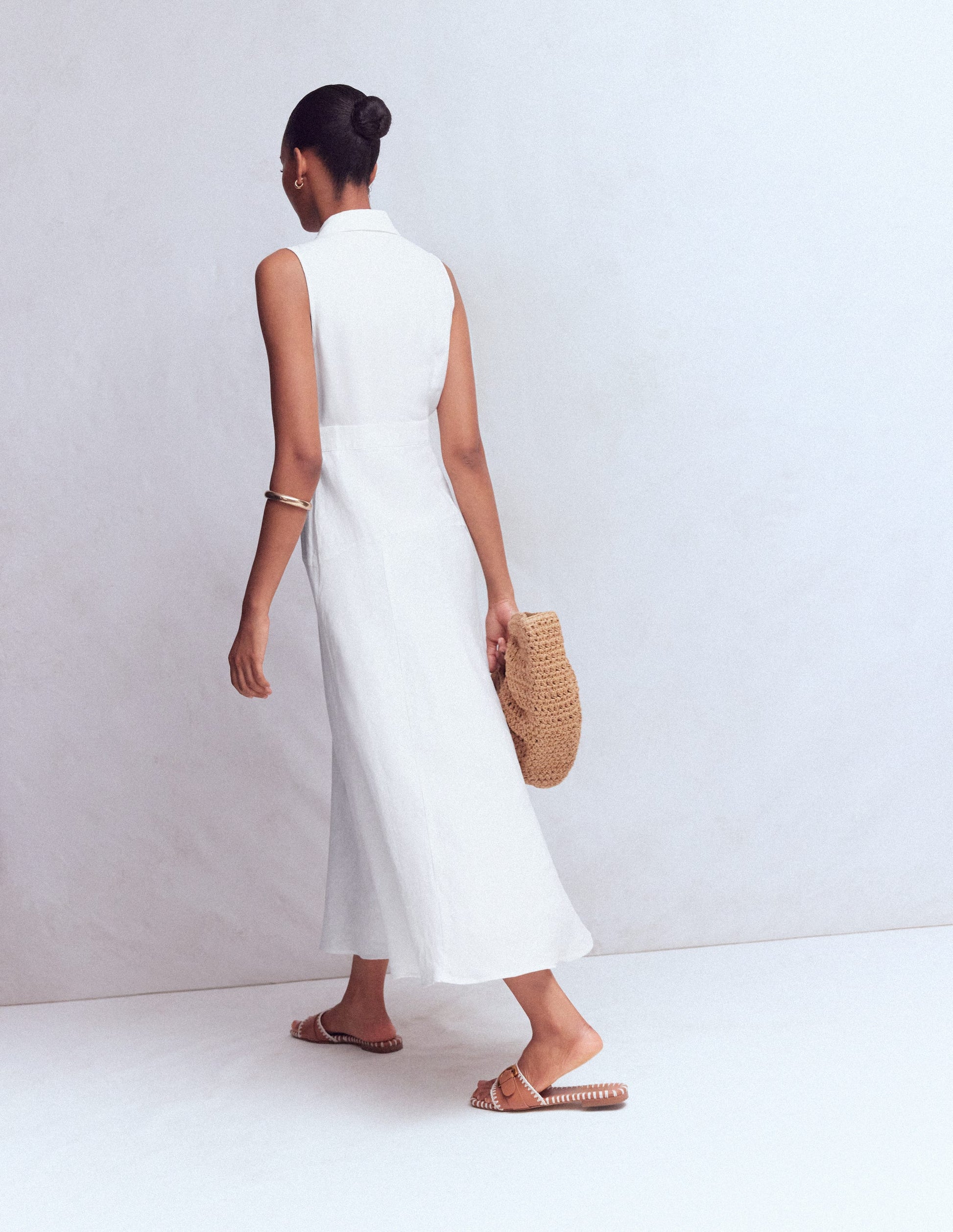 Erma Drop Waist Linen Dress-White-4