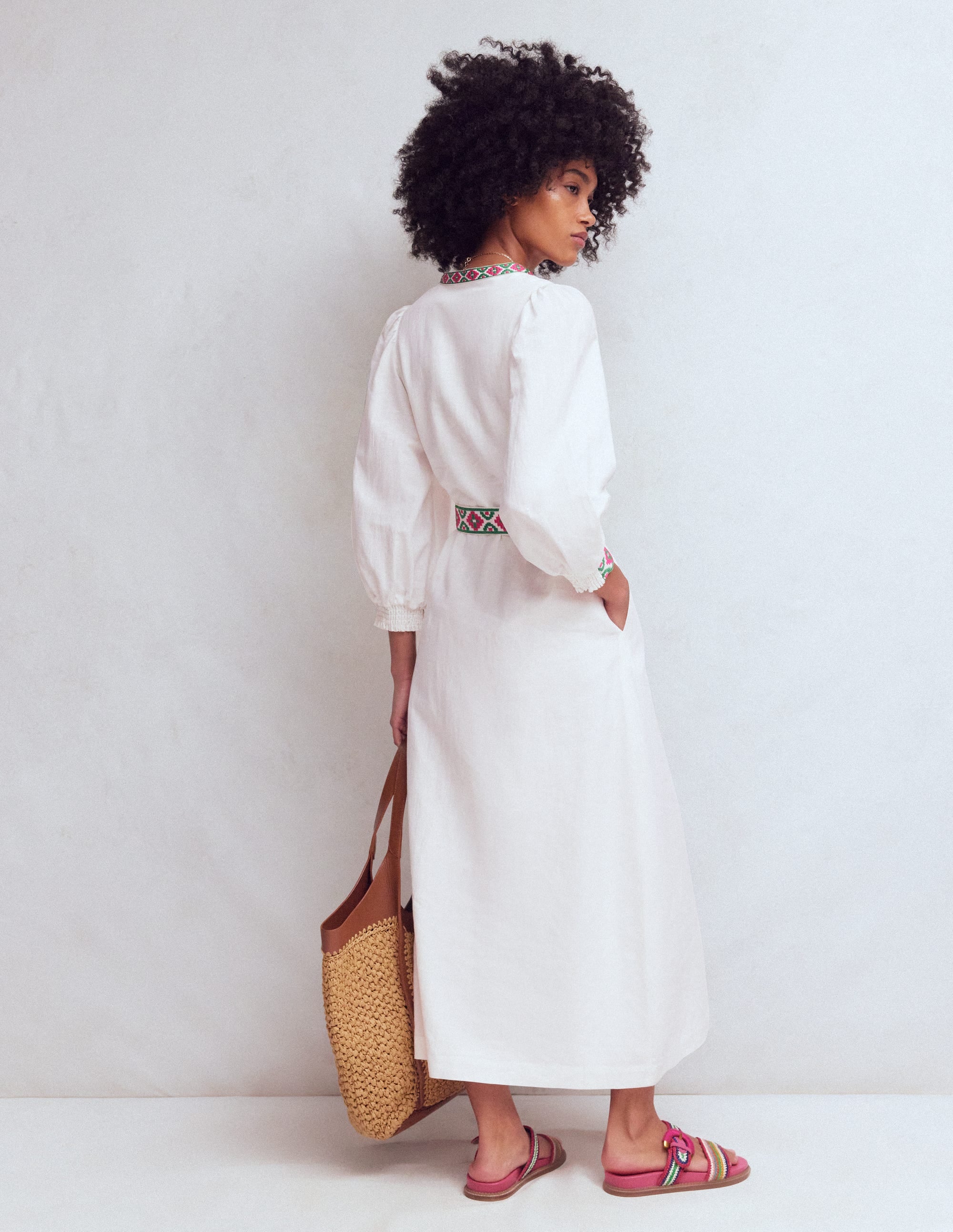 Octavia Linen Blend Dress-Tiger Embroidery - Image 3