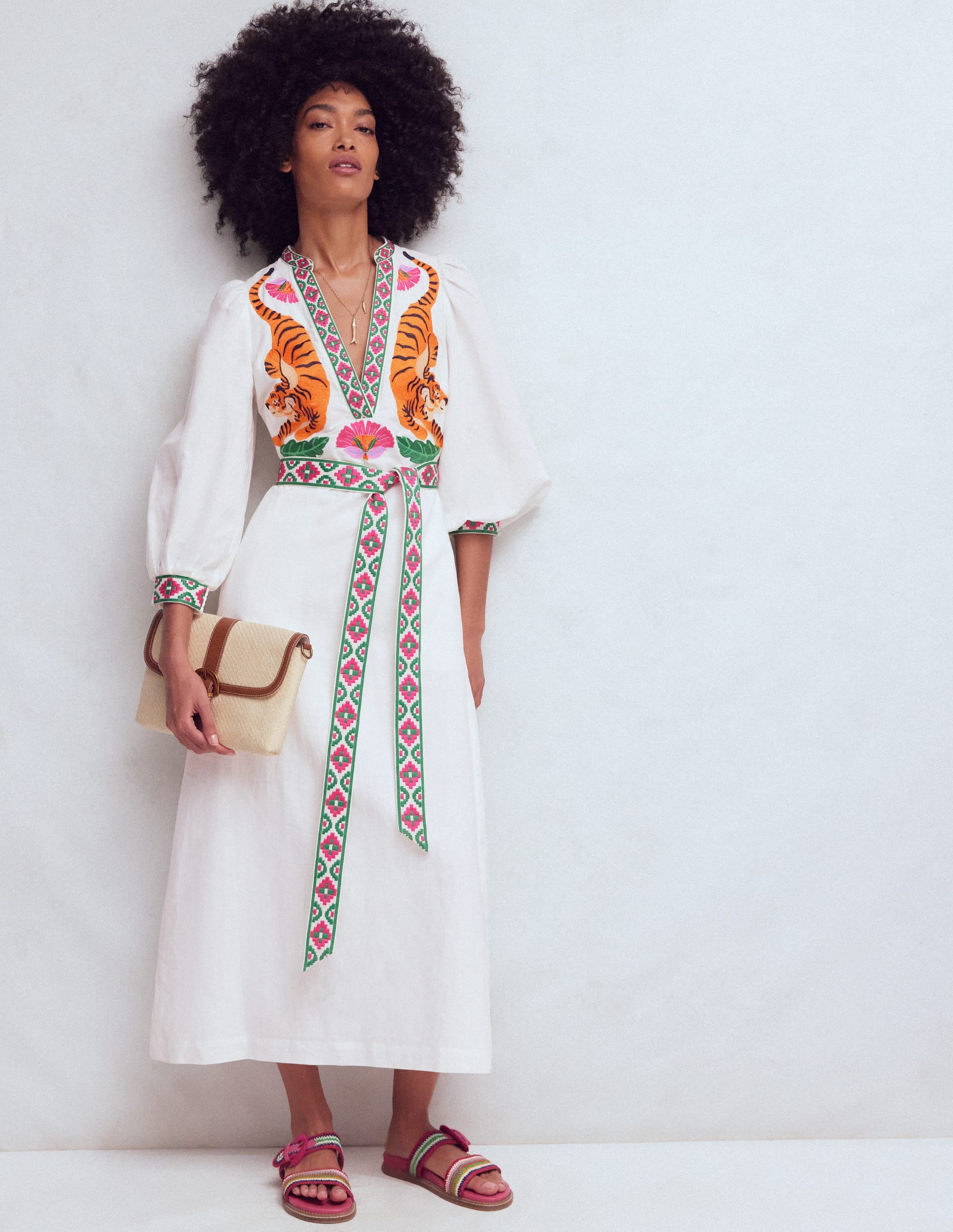 Octavia Linen Blend Dress-Tiger Embroidery - Image 4