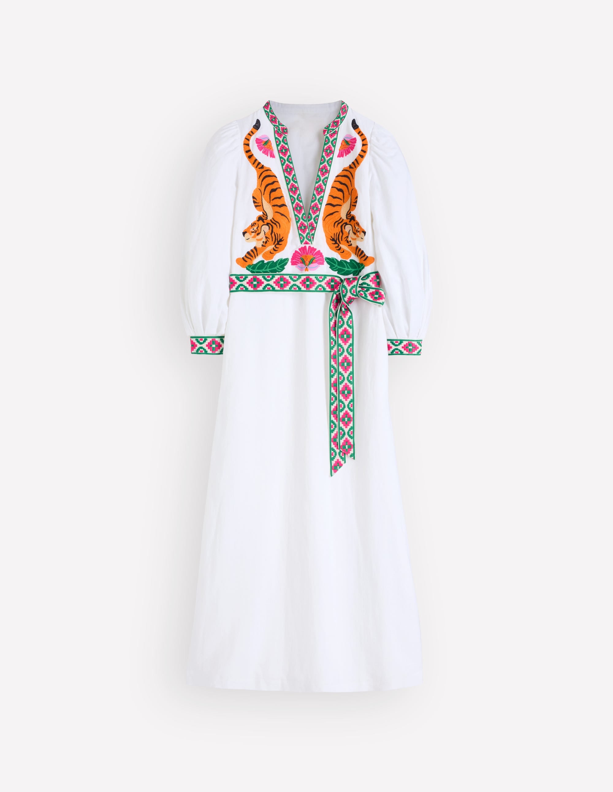 Octavia Linen Blend Dress-Tiger Embroidery - Image 6
