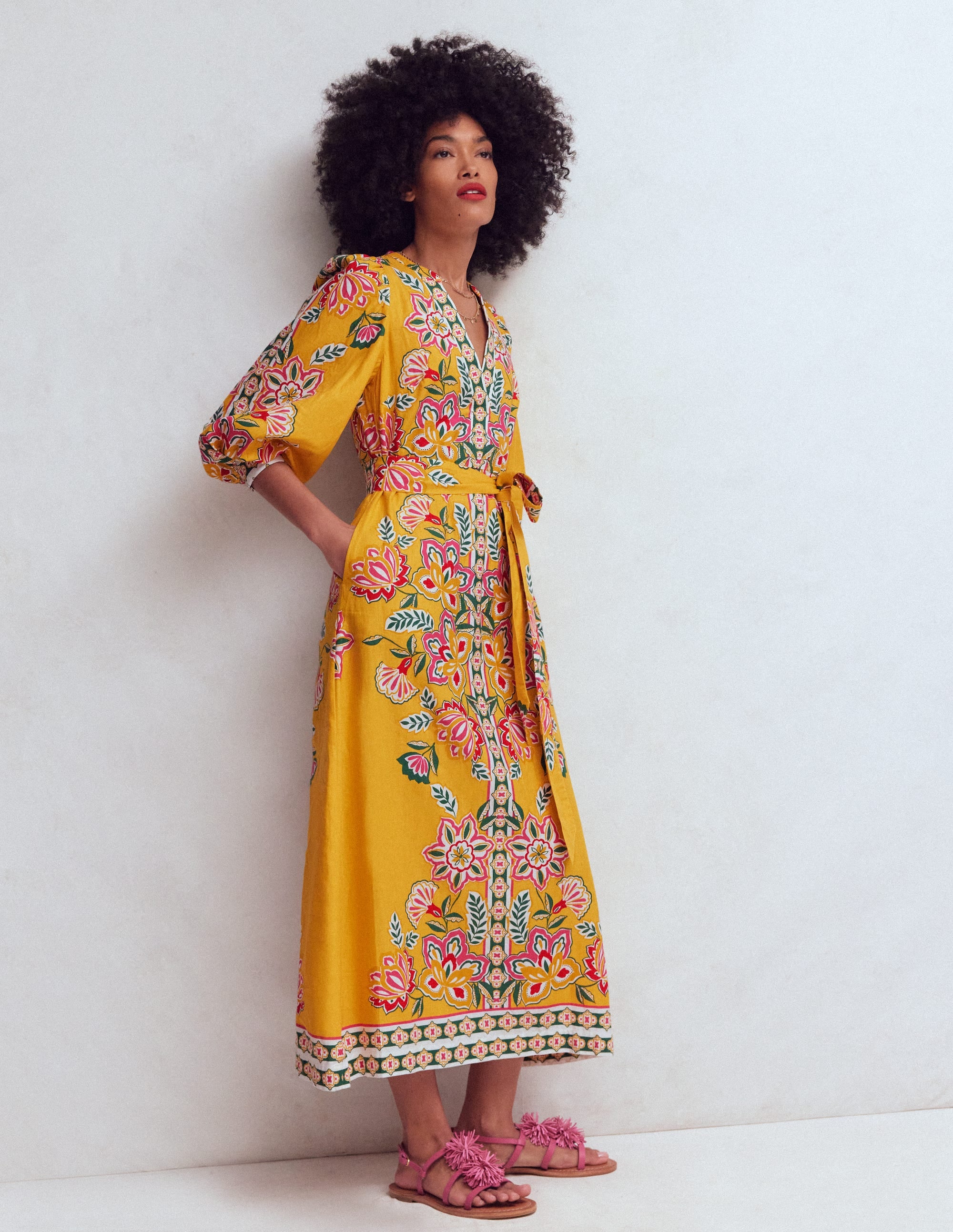 Octavia Linen Blend Dress-Yellow Blossom Elegance - Image 1